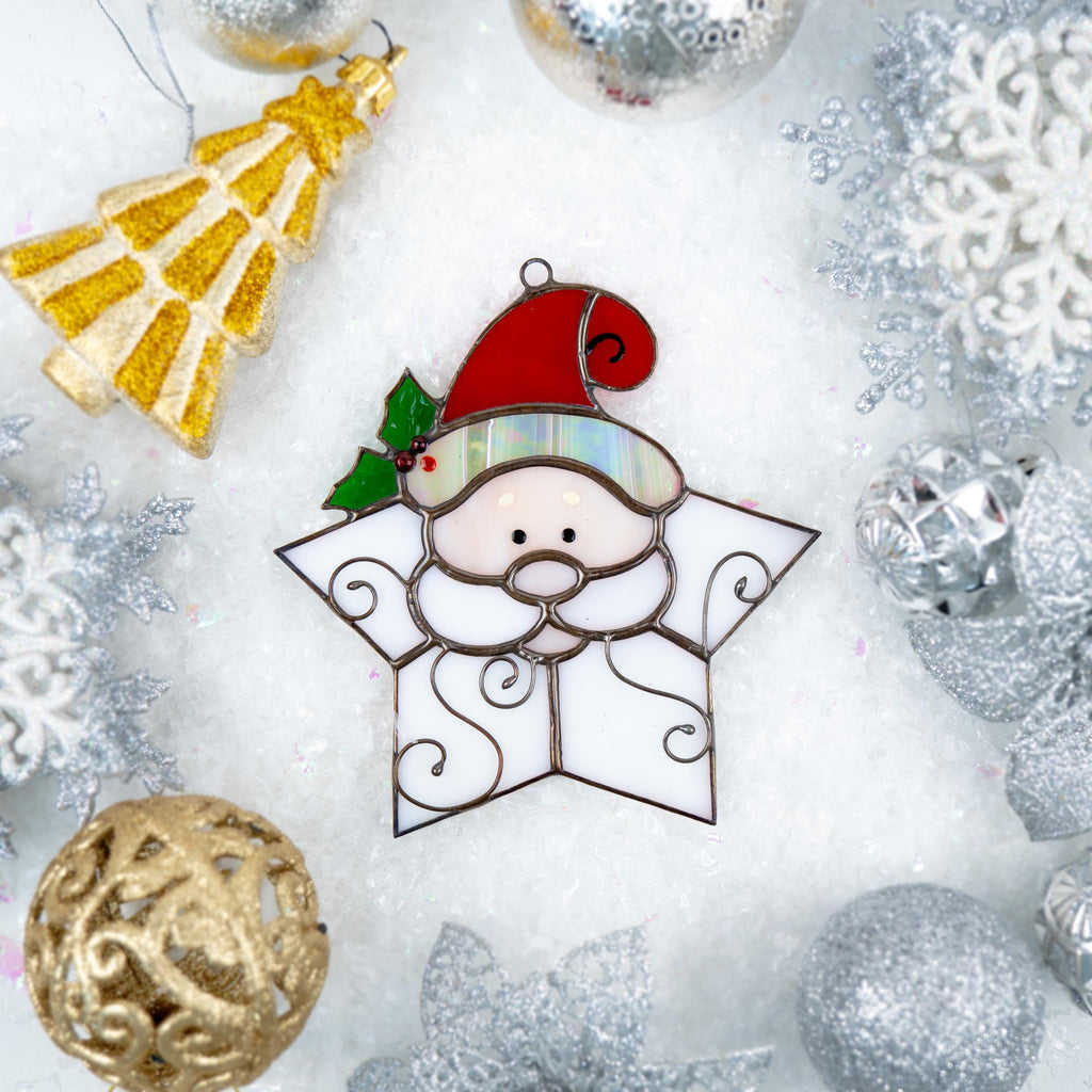 Stained glass santa ornament Grandparents Christmas gift Christmas tree ornaments stained glass window hangings Holiday hosting decor