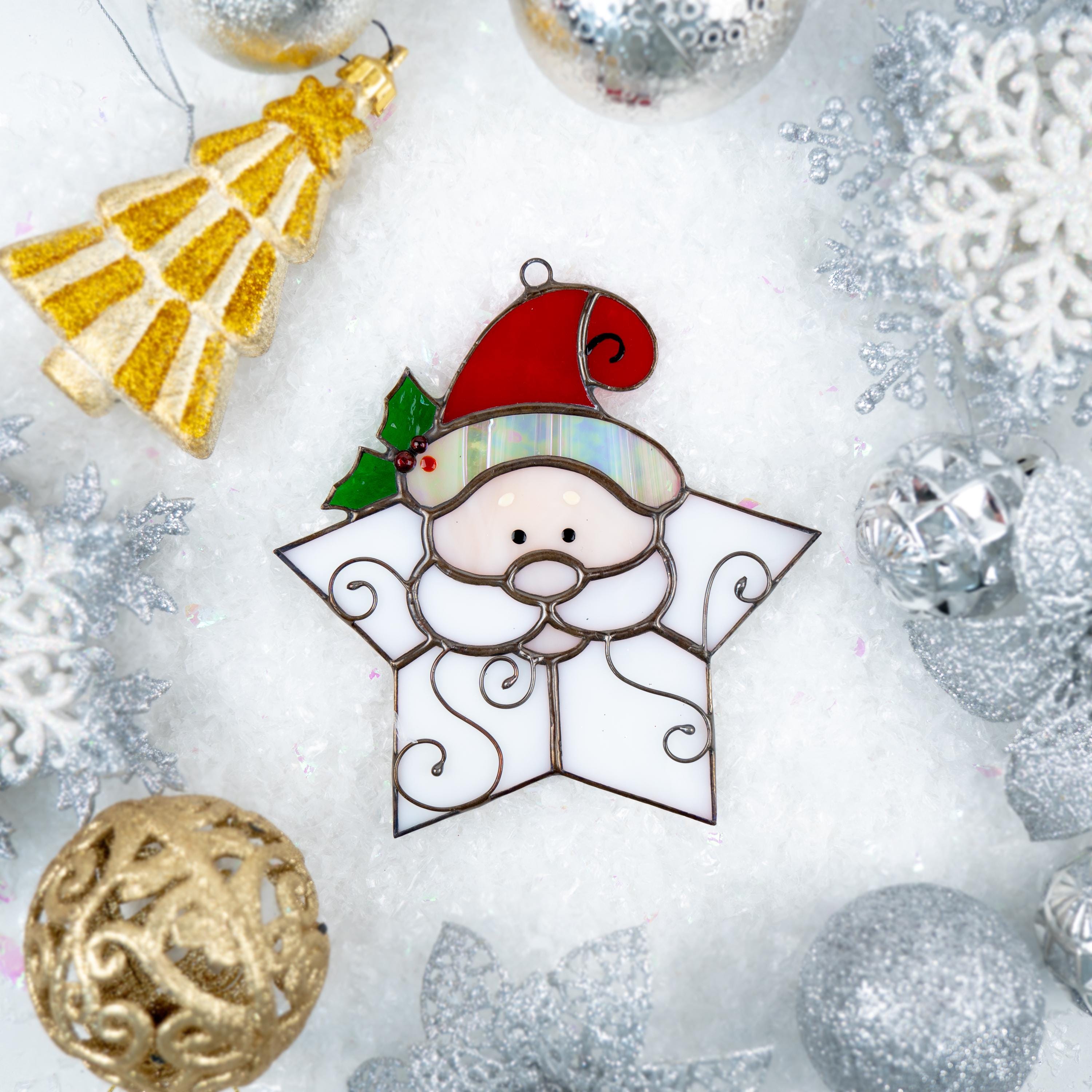 Stained glass santa ornament Grandparents Christmas gift Christmas tree ornaments stained glass window hangings Holiday hosting decor