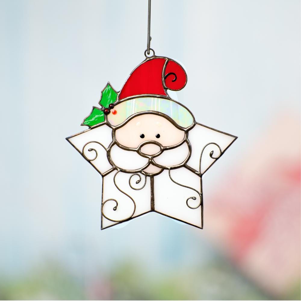 Stained glass santa ornament Grandparents Christmas gift Christmas tree ornaments stained glass window hangings Holiday hosting decor