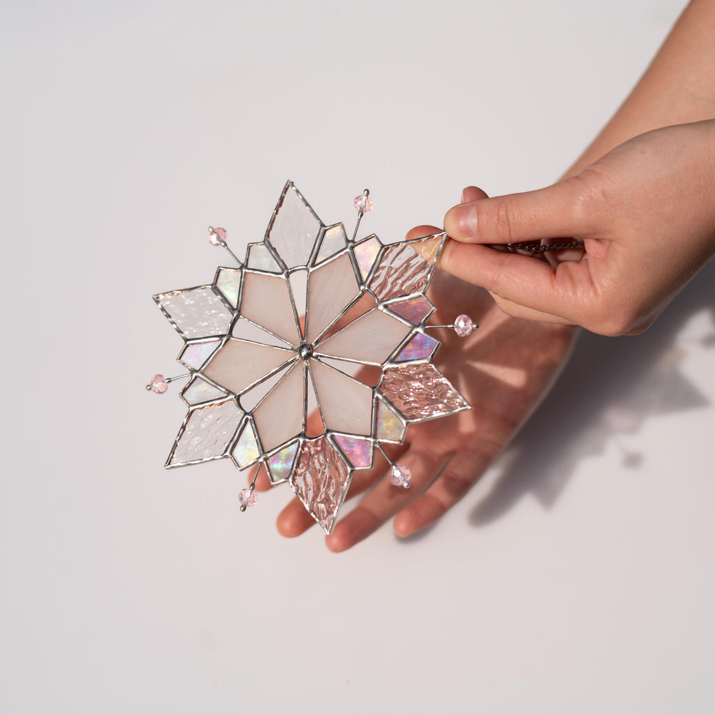 Stained glass ornament Snowflake suncatcher Christmas gift Custom stained glass window hangings Holiday hosting decor