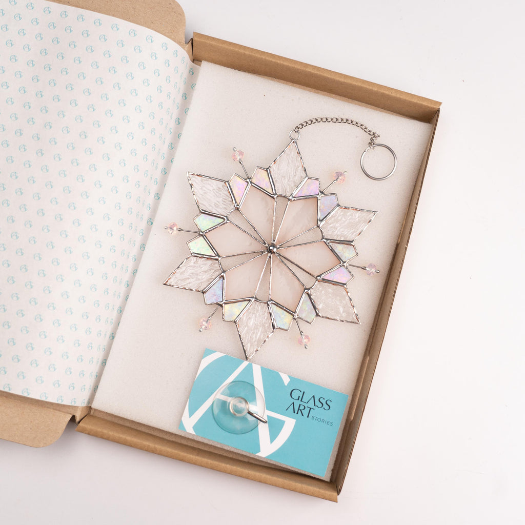 Stained glass ornament Snowflake suncatcher Christmas gift Custom stained glass window hangings Holiday hosting decor