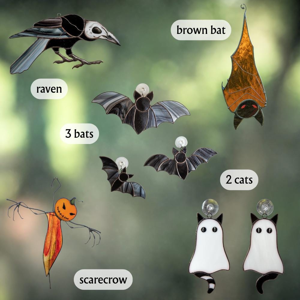 Bat wings stained glass window hangings Outdoor Halloween decor Bat stained glass Halloween suncatcher Spooky gifts Halloween gift box