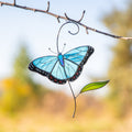 Blue moprho Butterfly stained glass window hangings Godmother gift Butterfly artwork Modern stained glass butterfly Custom suncatcher