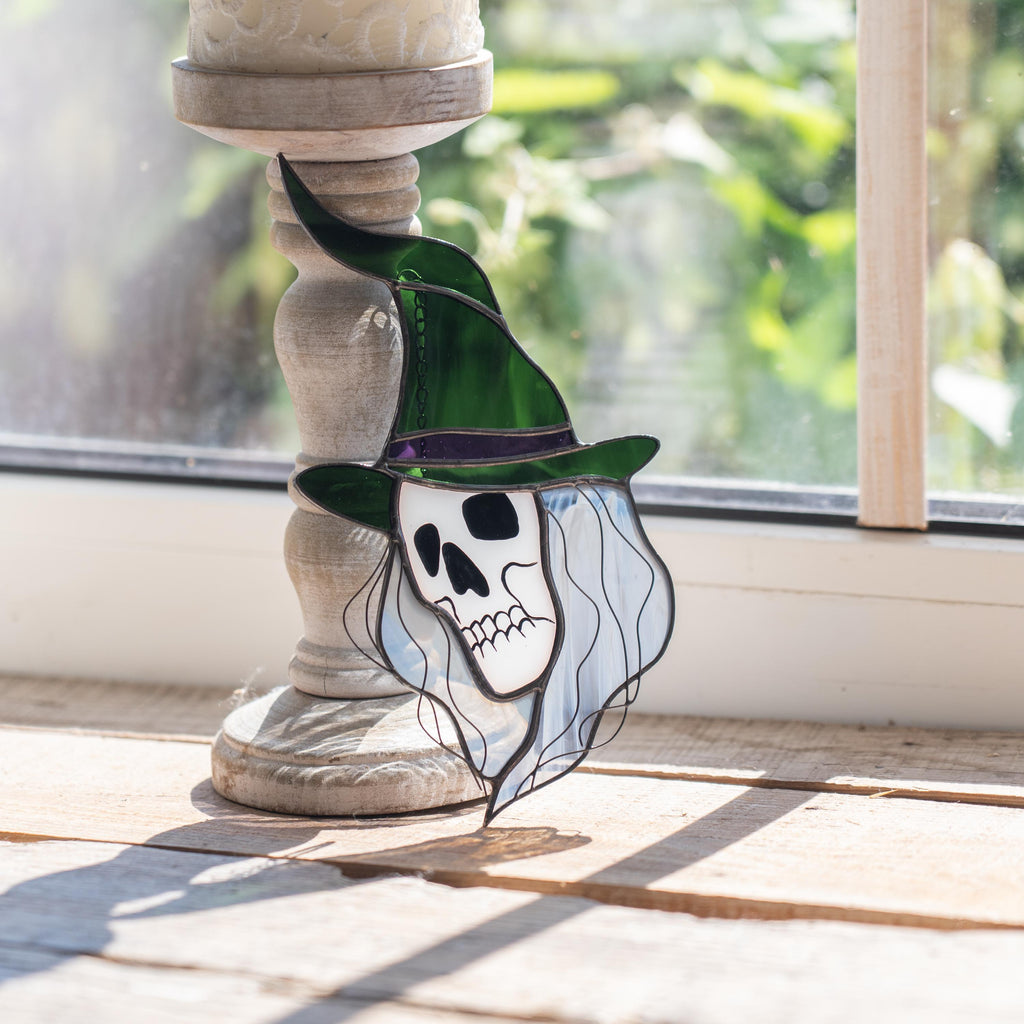 Witch stained glass sun catcher Halloween decor indoor Witch gifts stained glass window hangings Hex Halloween suncatcher