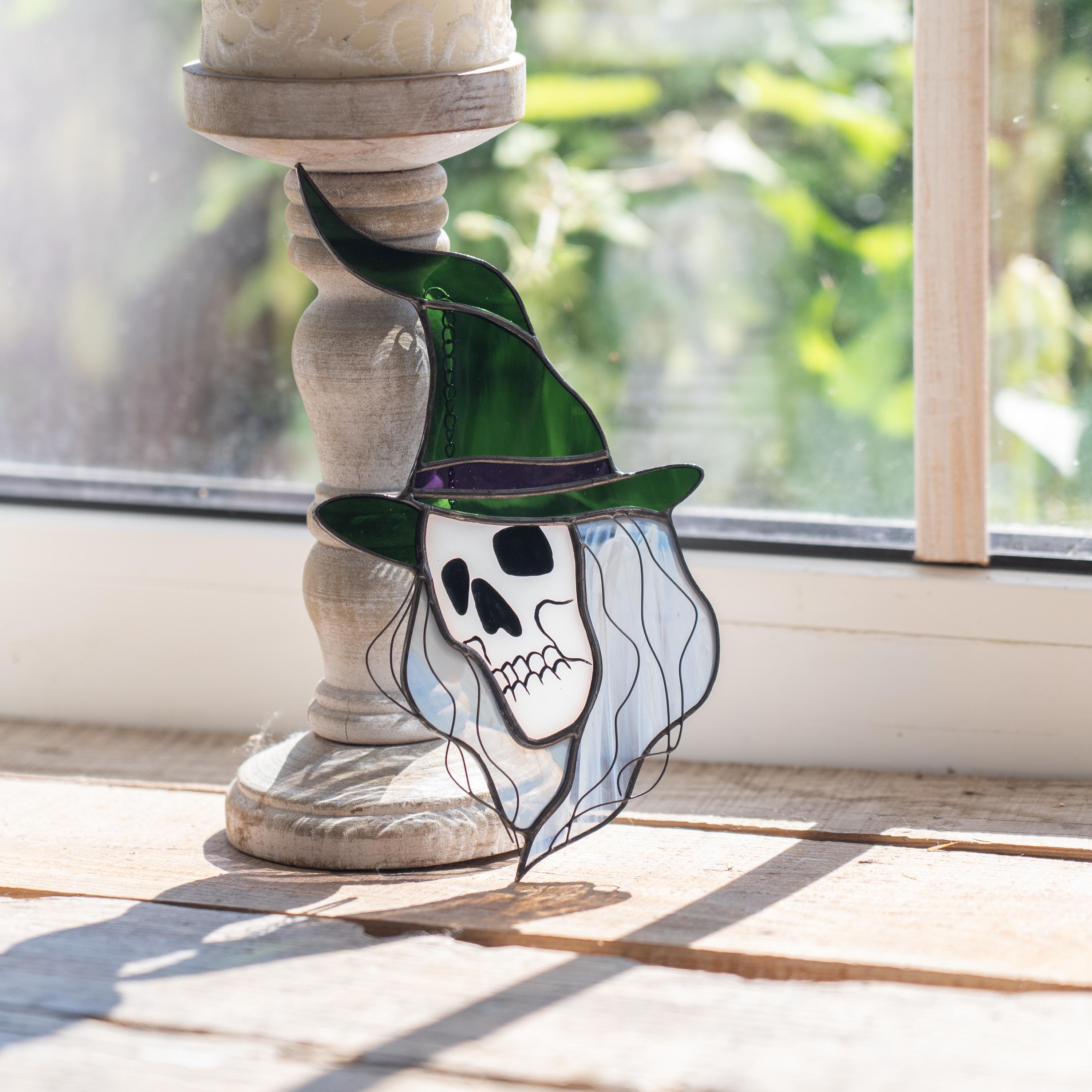 Witch stained glass sun catcher Halloween decor indoor Witch gifts stained glass window hangings Hex Halloween suncatcher