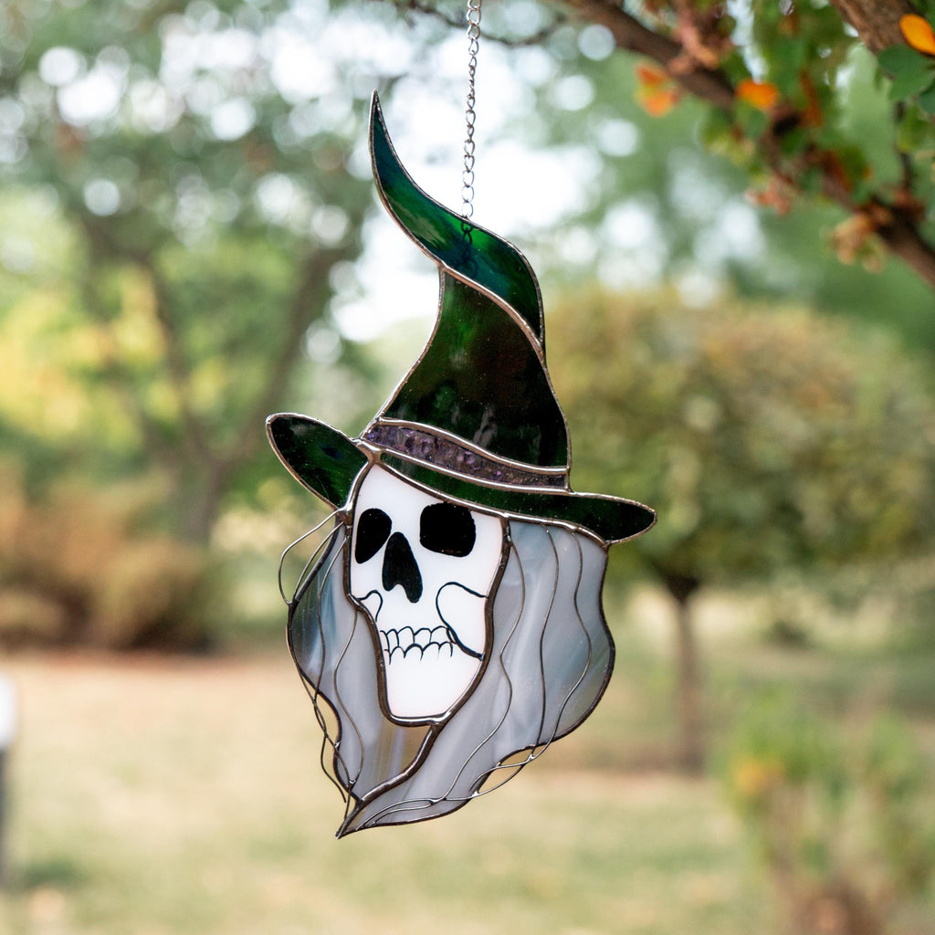 Witch stained glass sun catcher Halloween decor indoor Witch gifts stained glass window hangings Hex Halloween suncatcher