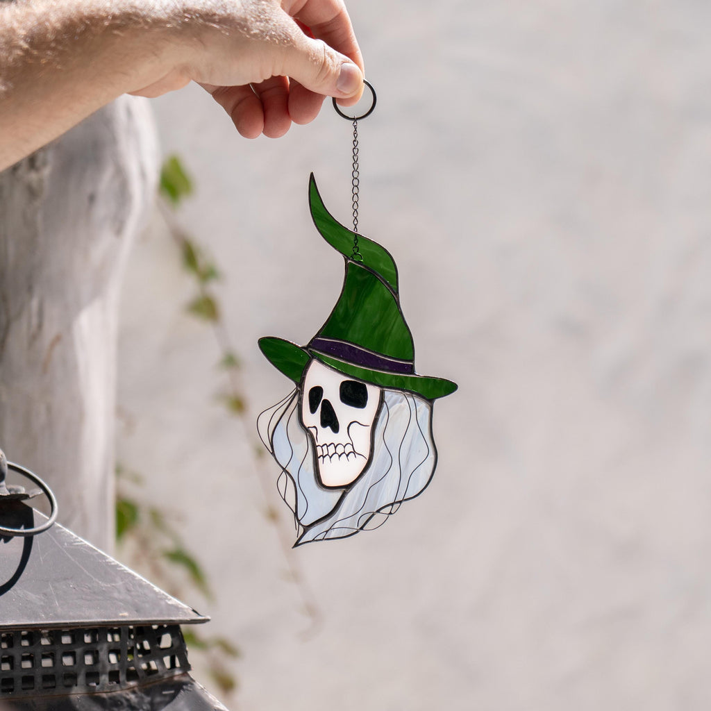 Witch stained glass sun catcher Halloween decor indoor Witch gifts stained glass window hangings Hex Halloween suncatcher