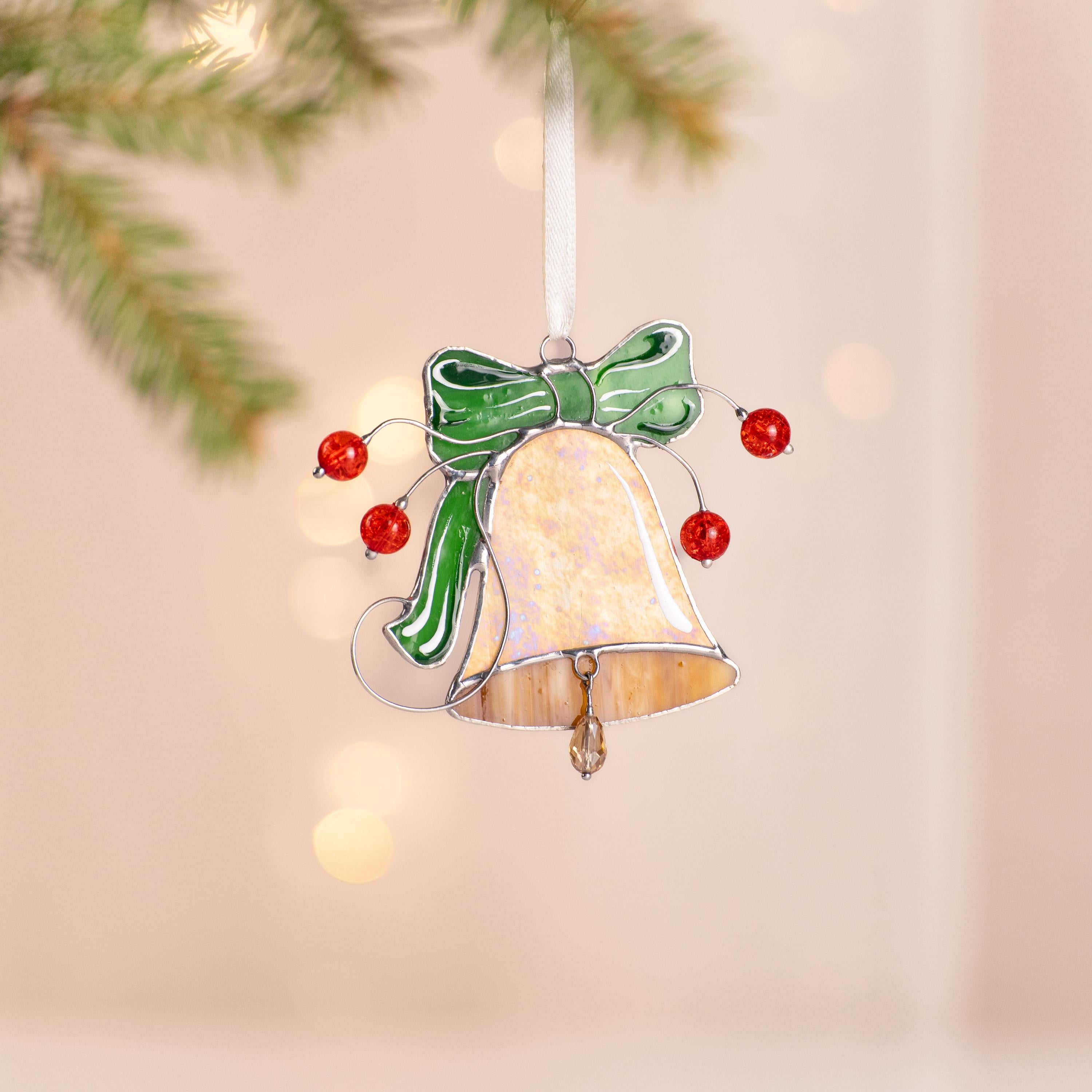 Christmas decoration stained glass suncatcher Bell Winter Decor Gifts for Him Christmas tree ornaments stained glass window hangings