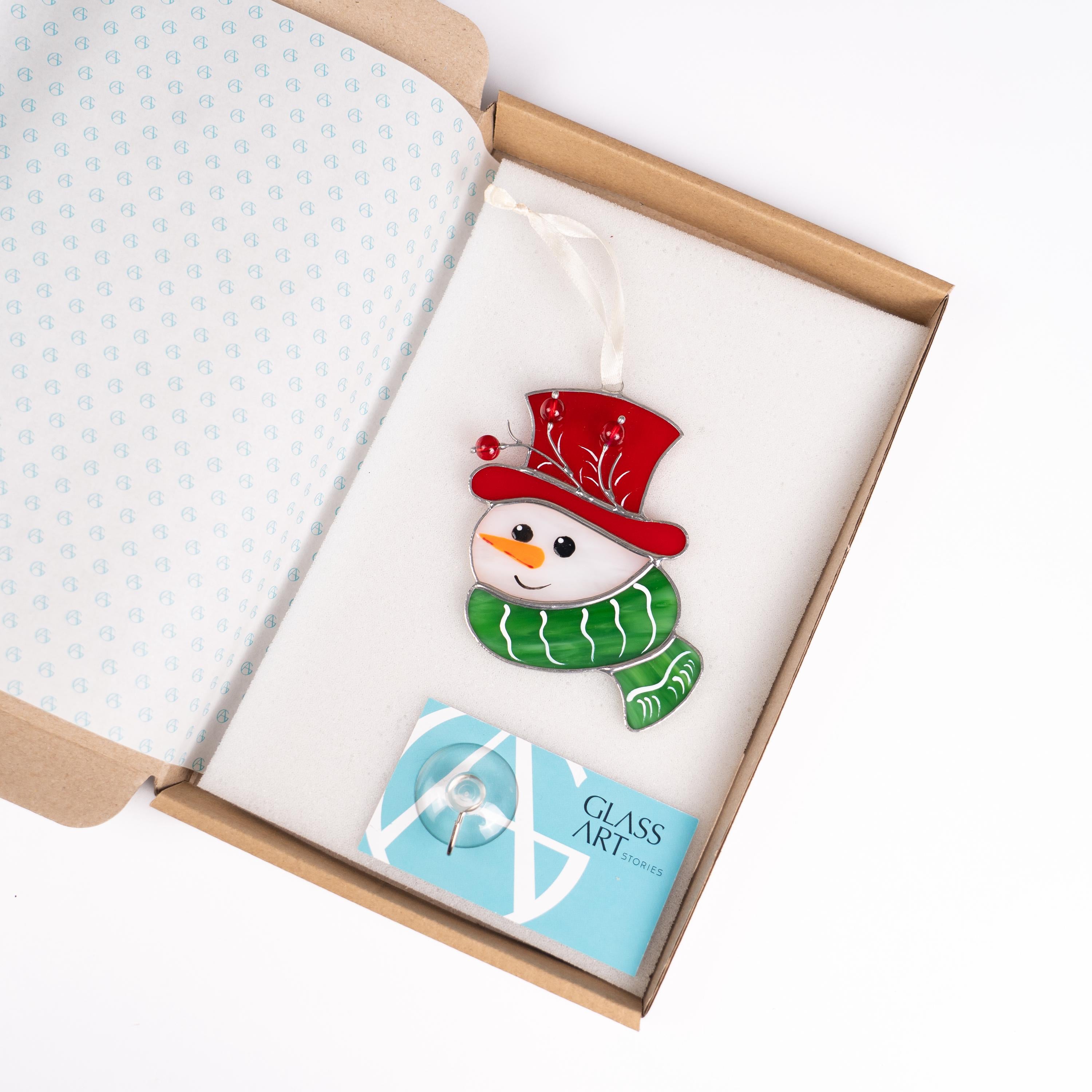 Snowman stained glass sun catcher Christmas Gifts for Mom Snowmen stained glass window hangings Unique Christmas ornaments Goddaughter gift