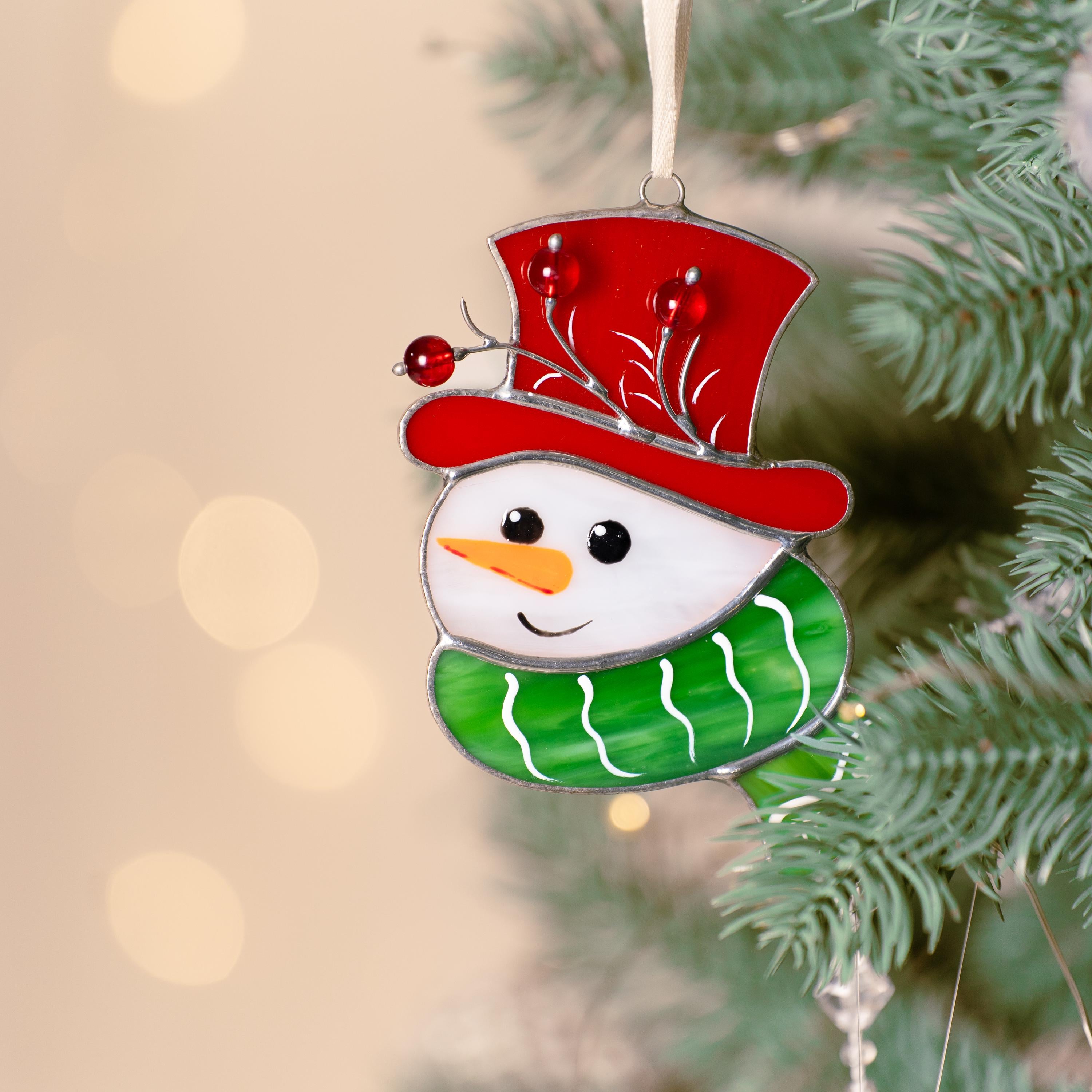 Snowman stained glass sun catcher Christmas Gifts for Mom Snowmen stained glass window hangings Unique Christmas ornaments Goddaughter gift