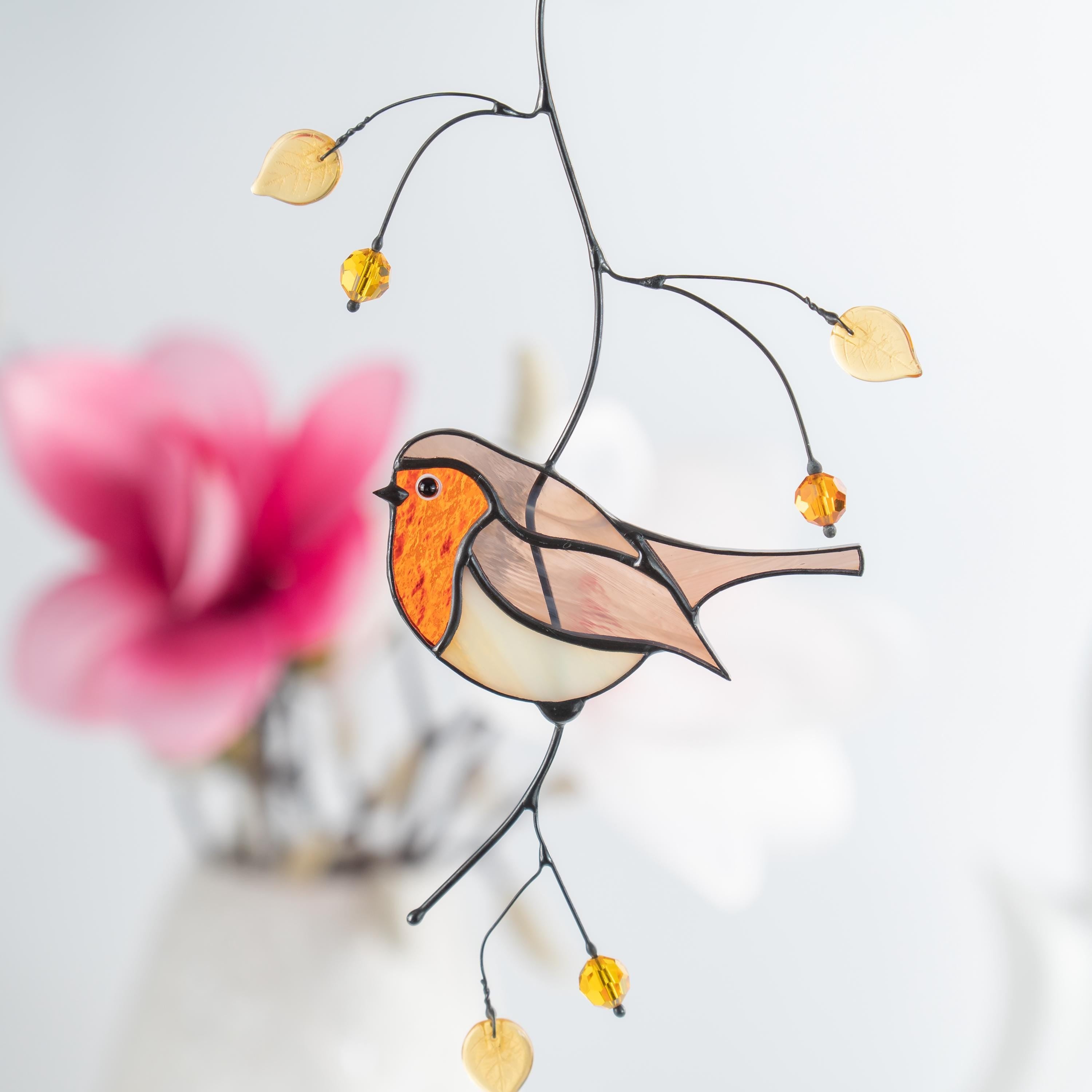 Christmas Robin stained glass bird Gift for bird lovers stained glass window hangings Mother in law gifts stained glass sun catcher