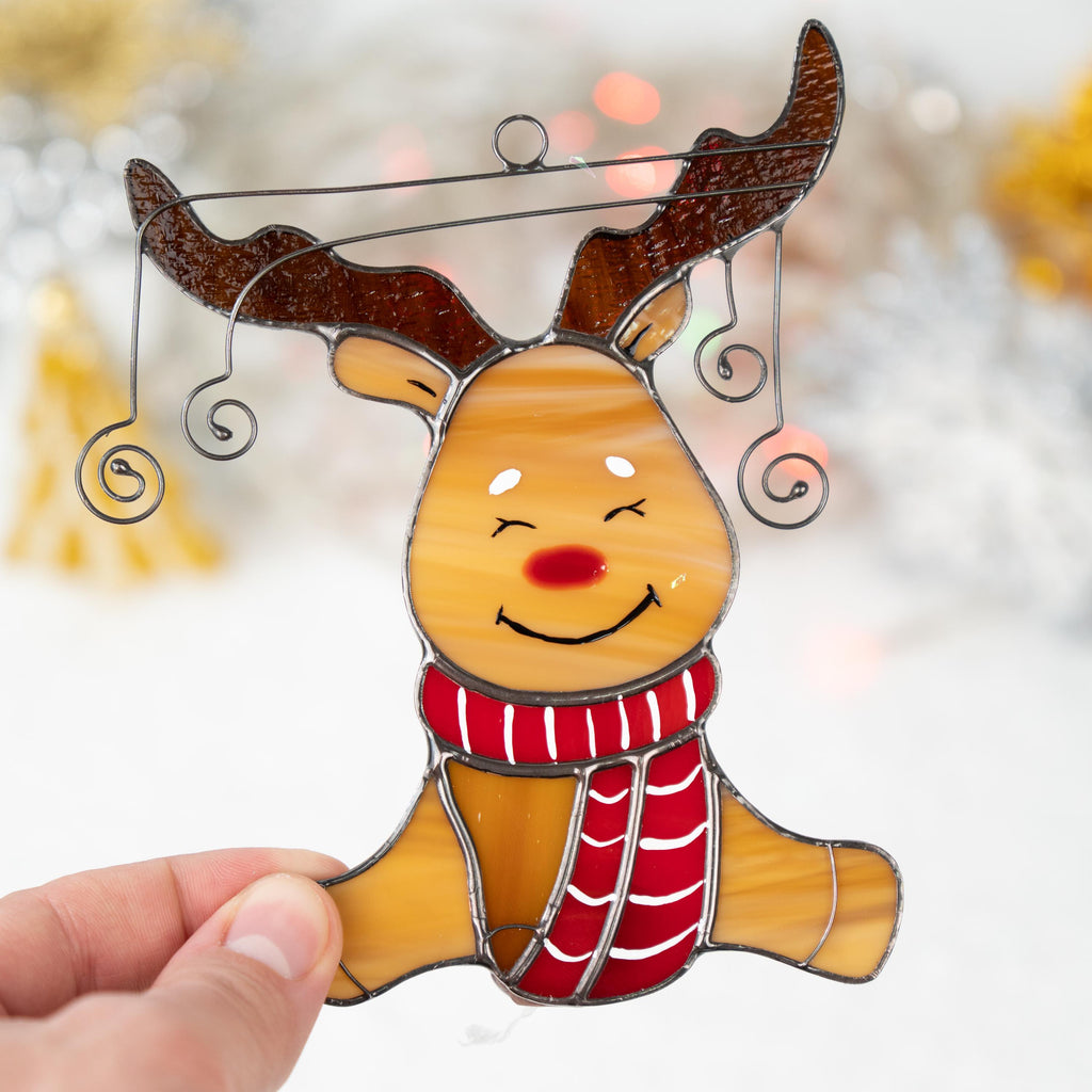 Reindeer stained glass suncatcher Christmas present Unique Christmas ornaments stained glass window hangings Handmade Christmas gift
