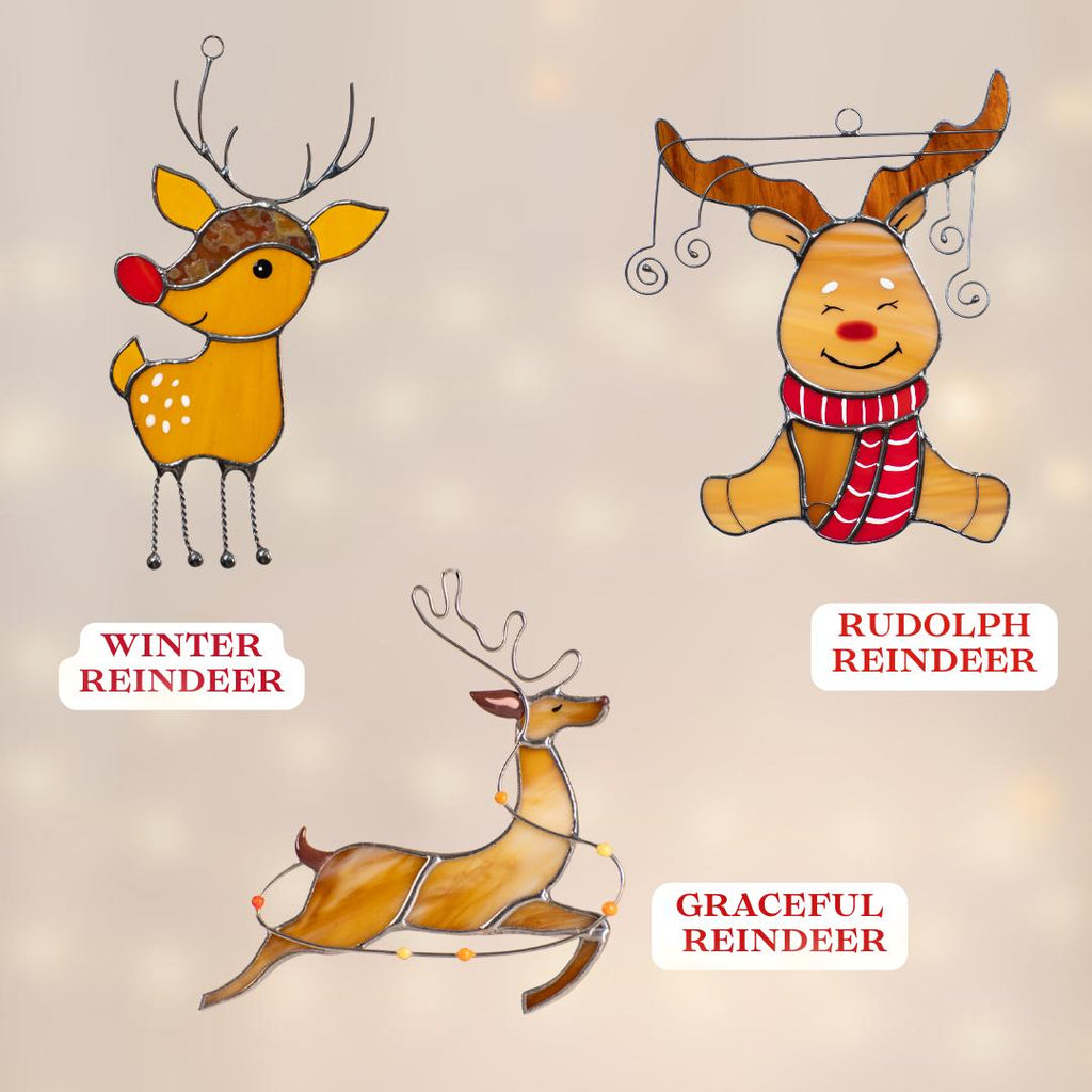 Rudolph stained glass reindeer sun catcher Granddaughter gifts Christmas gifts ideas stained glass window hangings Holiday hosting decor