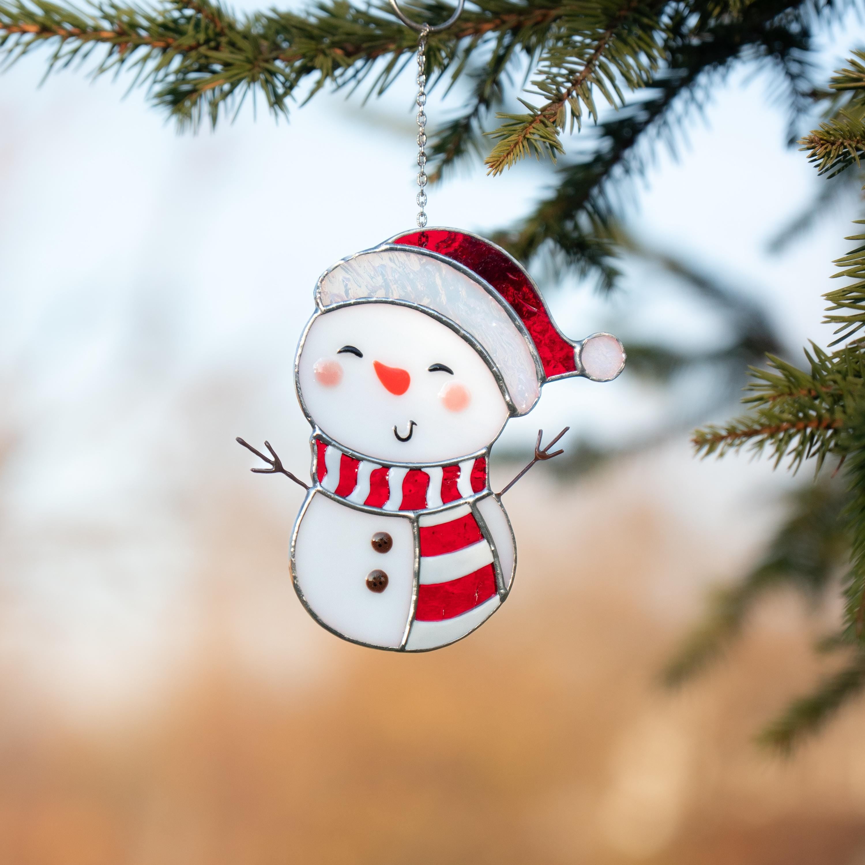 Snowman stained glass suncatcher Grandparents Christmas gift Snowman ornament stained glass window hangings Holiday hosting decor