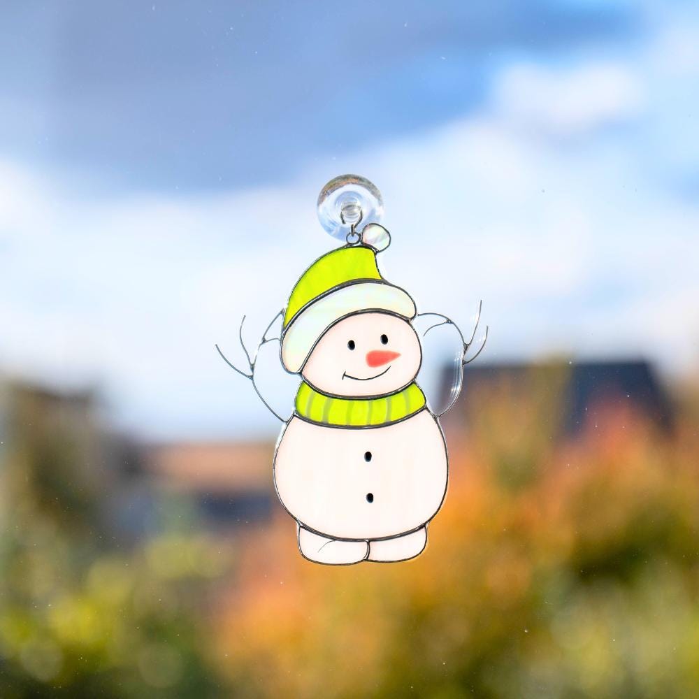 Christmas tree ornaments stained glass window hangings Gifts for him Christmas Snowman decor stained glass sun catcher Christmas gifts ideas