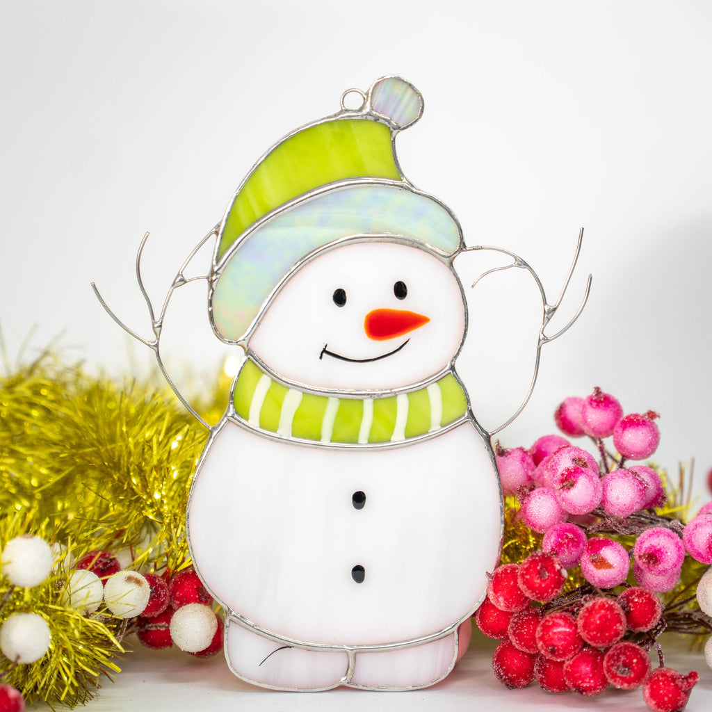 Christmas tree ornaments stained glass window hangings Gifts for him Christmas Snowman decor stained glass sun catcher Christmas gifts ideas