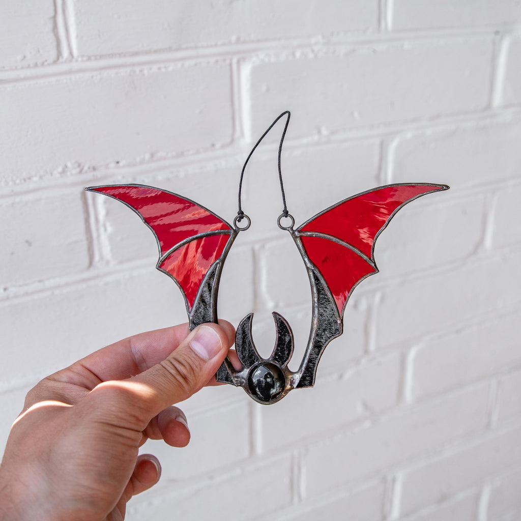 Bat stained glass window hangings Whimsigoth decor Stained glass Halloween suncatcher Bat wings Halloween decor indoor