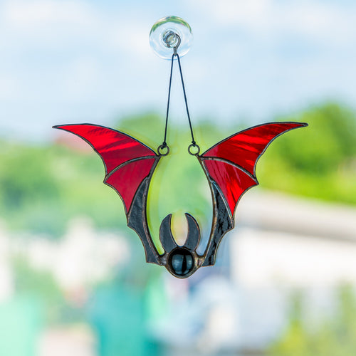 Bat stained glass window hangings Whimsigoth decor Stained glass Halloween suncatcher Bat wings Halloween decor indoor