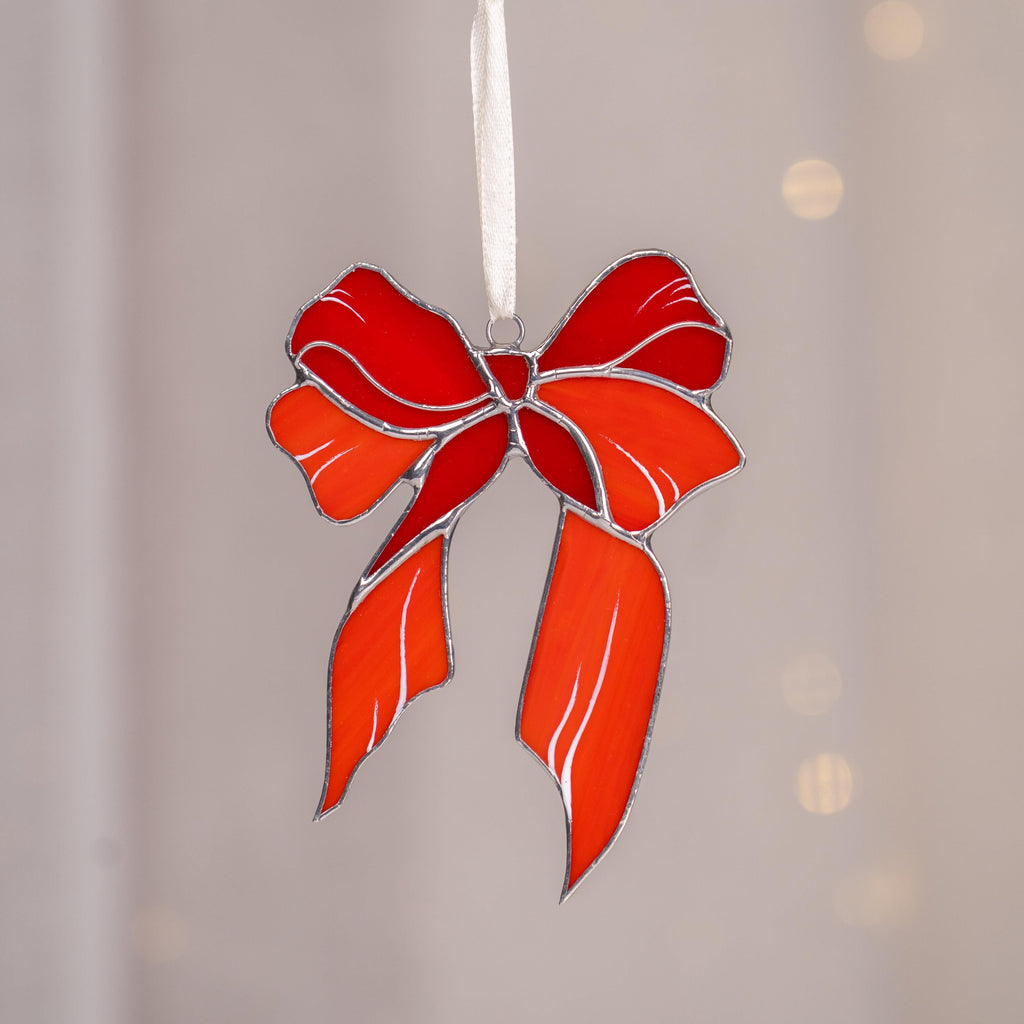 Christmas bow stained glass suncatcher Mom Christmas gift Handmade Christmas gifts stained glass window hangings Winter decor
