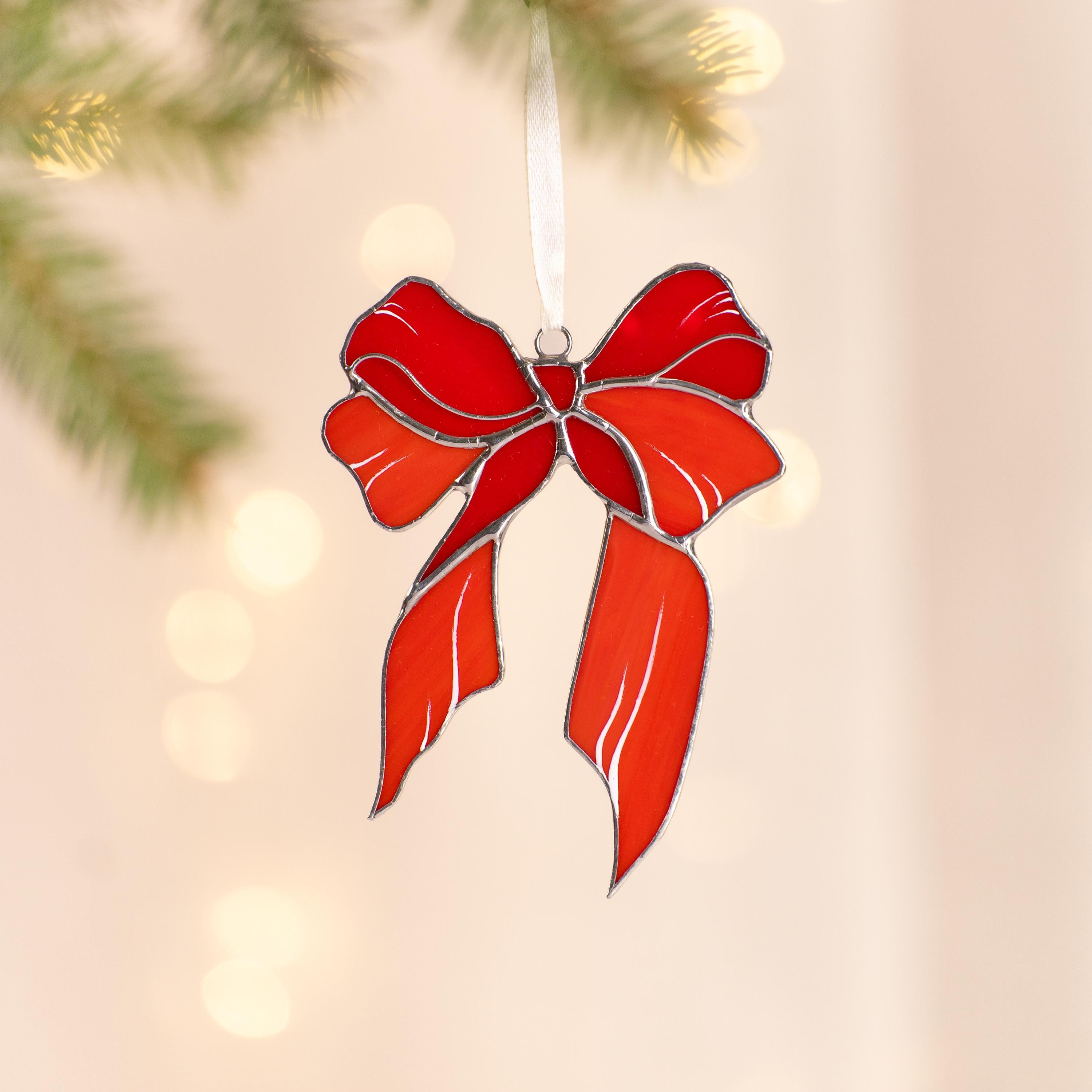 Christmas bow stained glass suncatcher Mom Christmas gift Handmade Christmas gifts stained glass window hangings Winter decor