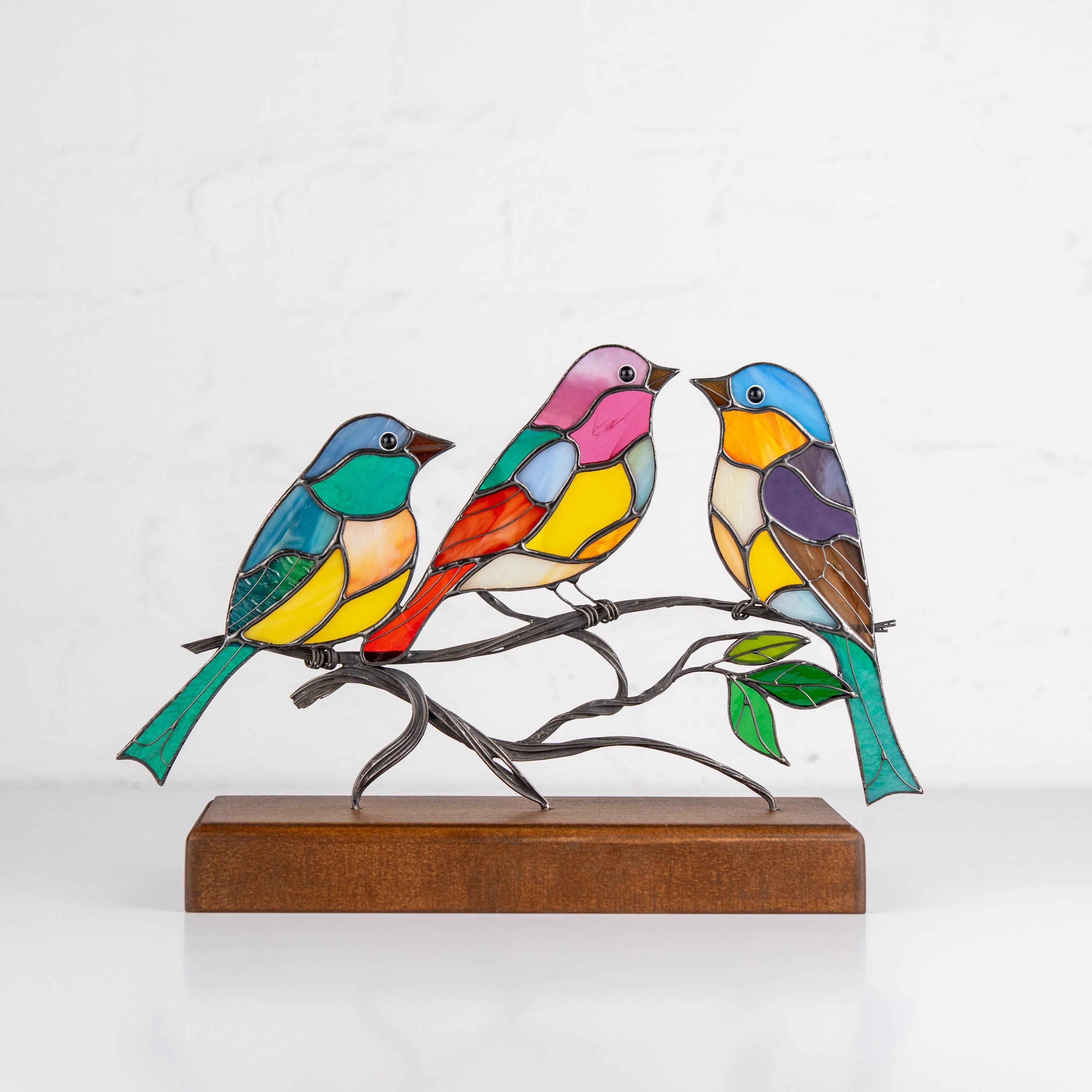 Gift for bird lovers stained glass panel Mother in law gifts Stained glass birds coffee table decor Handmade product stained glass ornament
