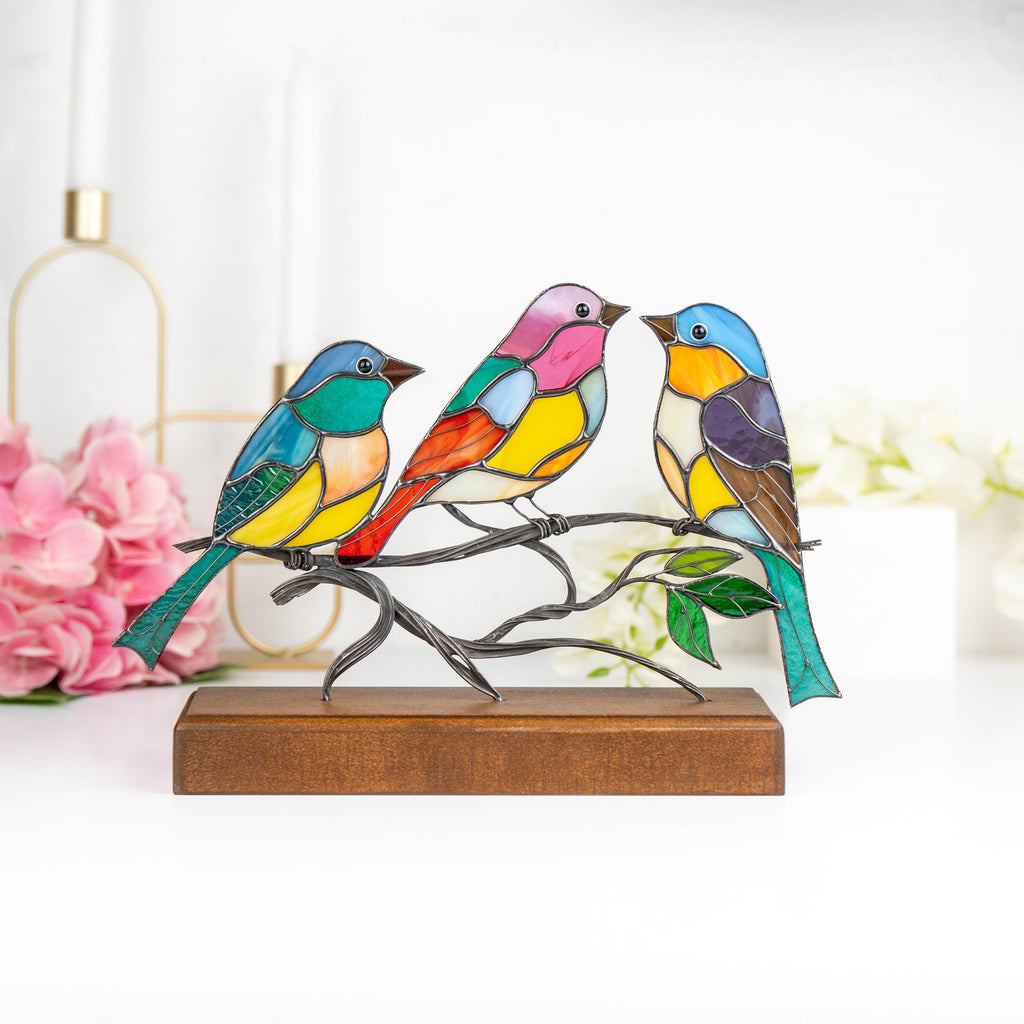 Gift for bird lovers stained glass panel Mother in law gifts Stained glass birds coffee table decor Handmade product stained glass ornament