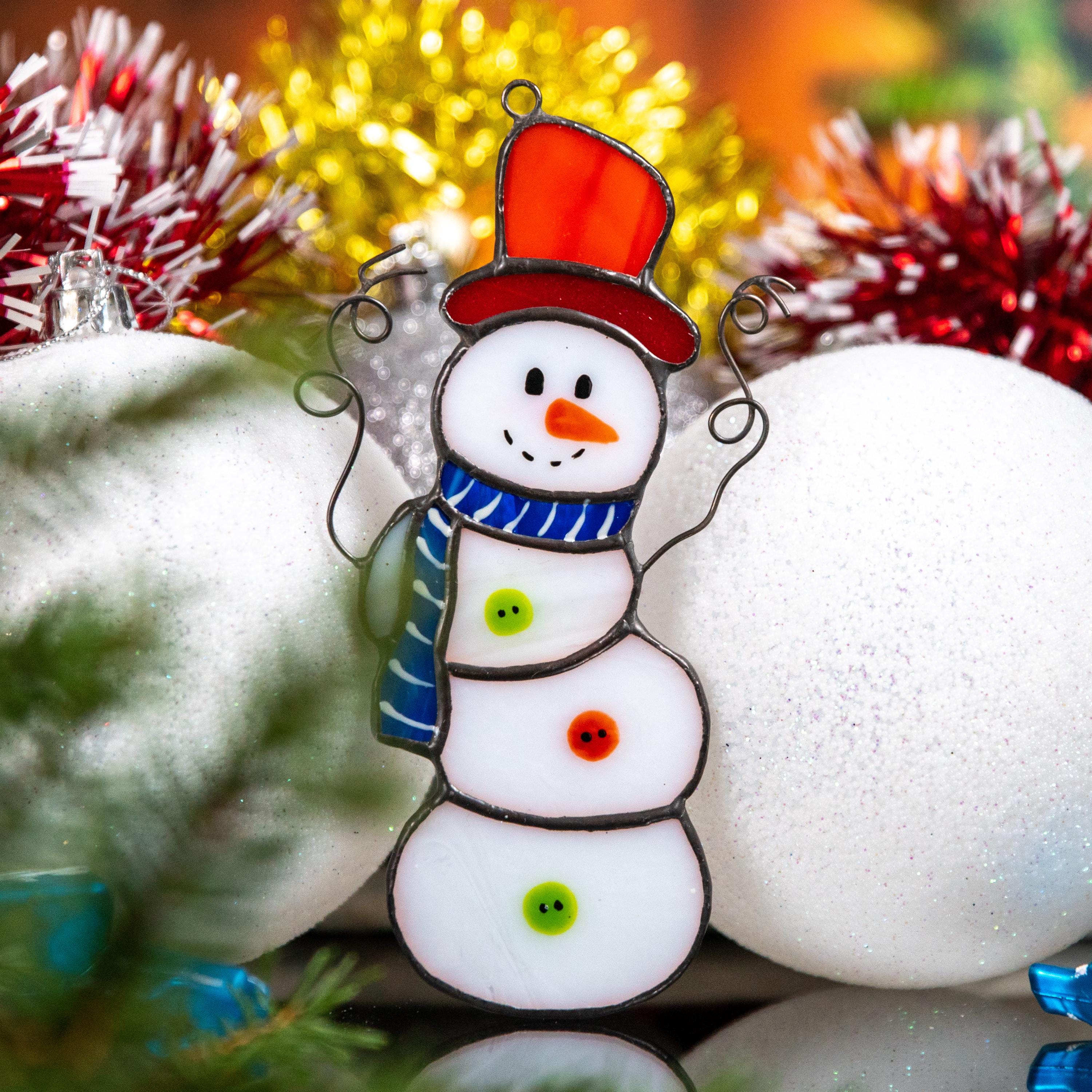 Stained glass snowman ornament Christmas gifts Glass Christmas ornaments stained glass window hangings Snowman stained glass suncatcher