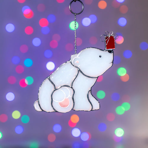 Bear stained glass suncatcher Friend Christmas gifts Christmas tree ornaments stained glass window hangings Winter art Handmade product