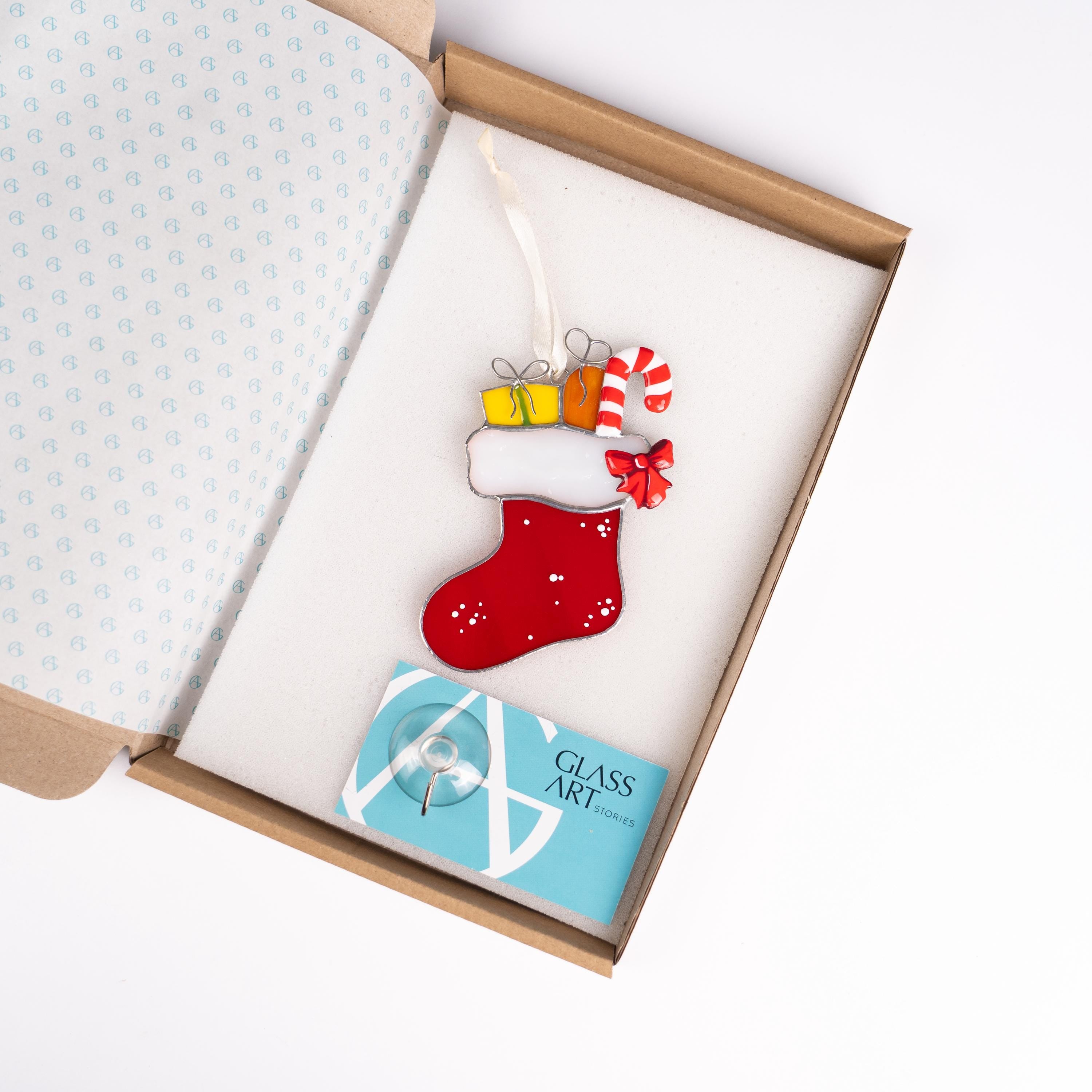 Christmas stocking stained glass sun catcher Granddaughter gifts Christmas socks stained glass window hangings Holiday hosting decor