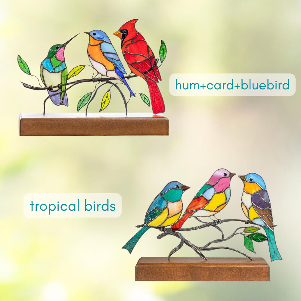 Stained glass hummingbird Godmother gift Cardinal suncatcher Custom stained glass birds Handmade gifts Bluebird ornament Stained glass panel