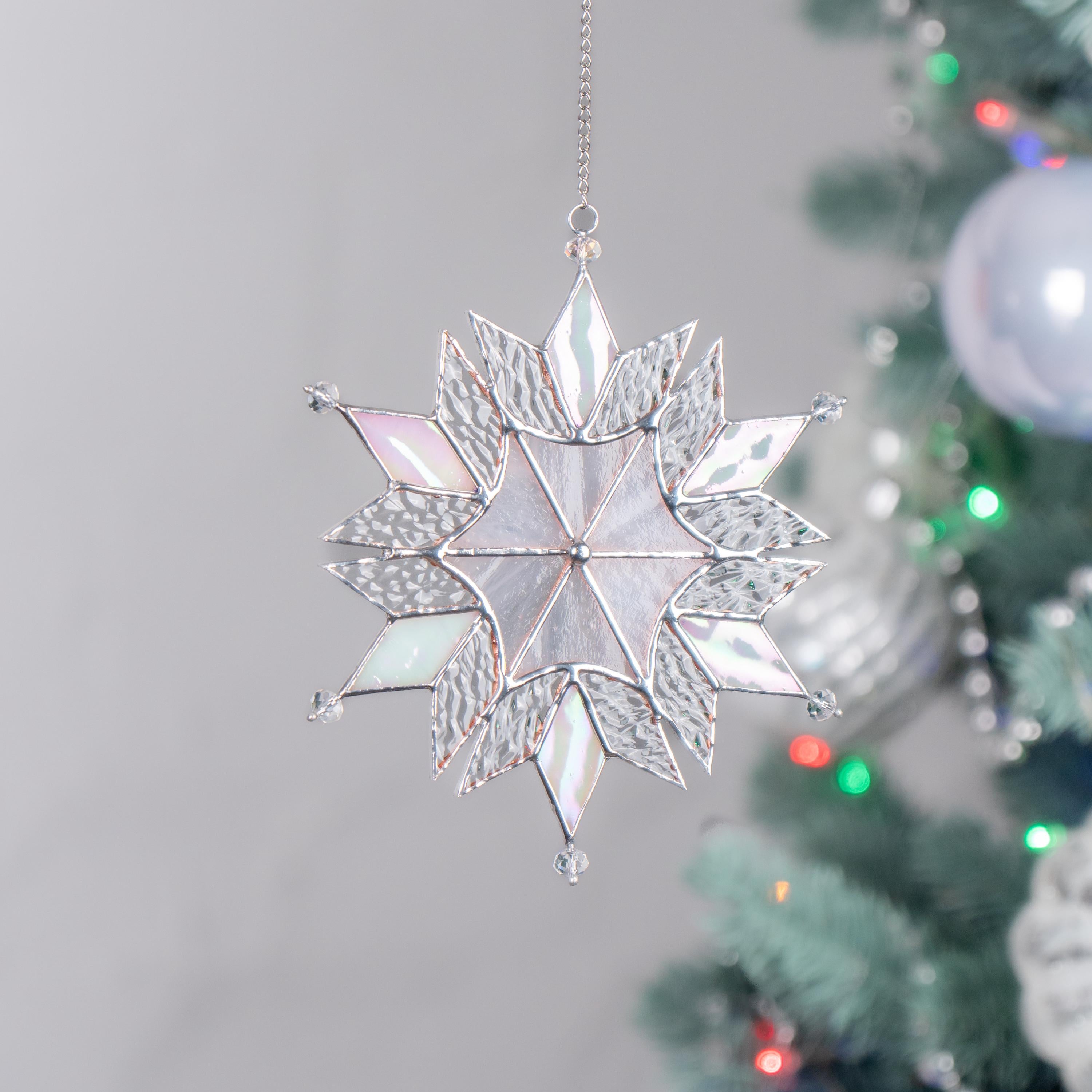 Stained glass winter decor Snowflakes stained glass sun catchers Holiday hosting decor Handmade Christmas gift Christmas crystal suncatcher