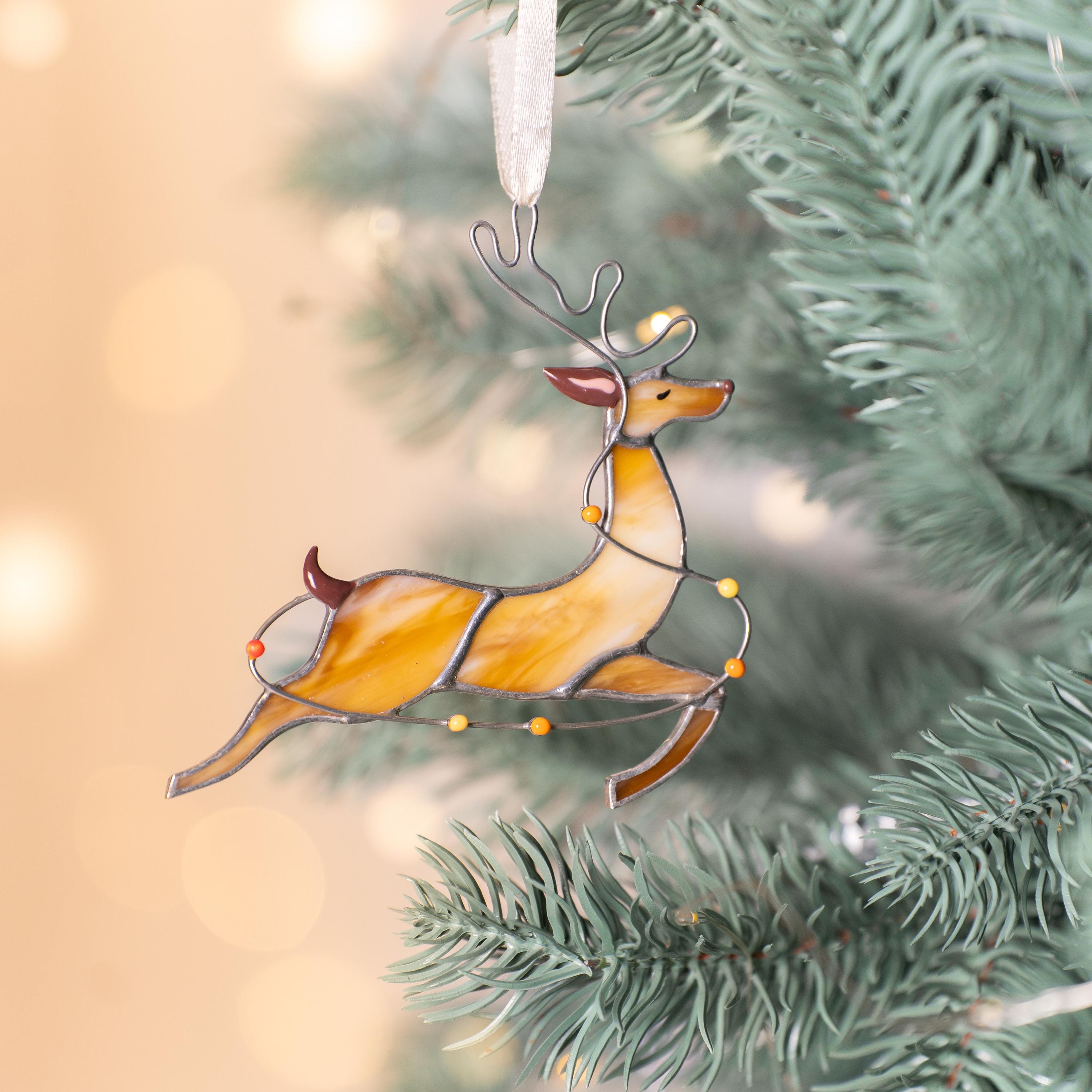 Reindeer stained glass suncatcher Grandma Christmas gift Christmas tree ornaments stained glass window hangings Christmas decoration