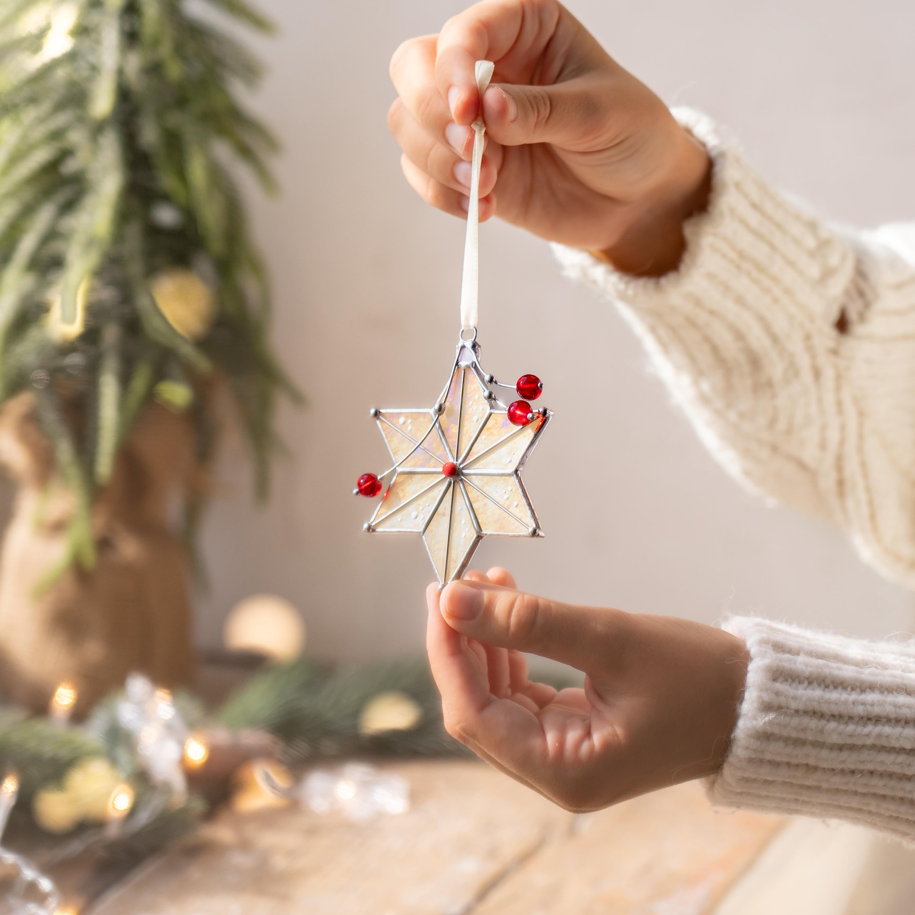 Christmas tree star stained glass suncatcher Grandparents Christmas gift Christmas tree ornaments stained glass window hangings