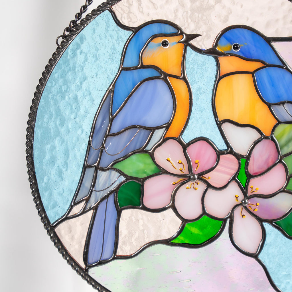 Bluebird stained glass panel Grandma gift Stained glass bird suncatcher Handmade product room decor aesthetic