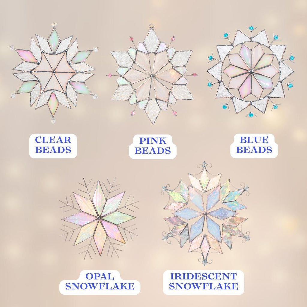 Stained glass winter decor Snowflakes stained glass sun catchers Holiday hosting decor Handmade Christmas gift Christmas crystal suncatcher