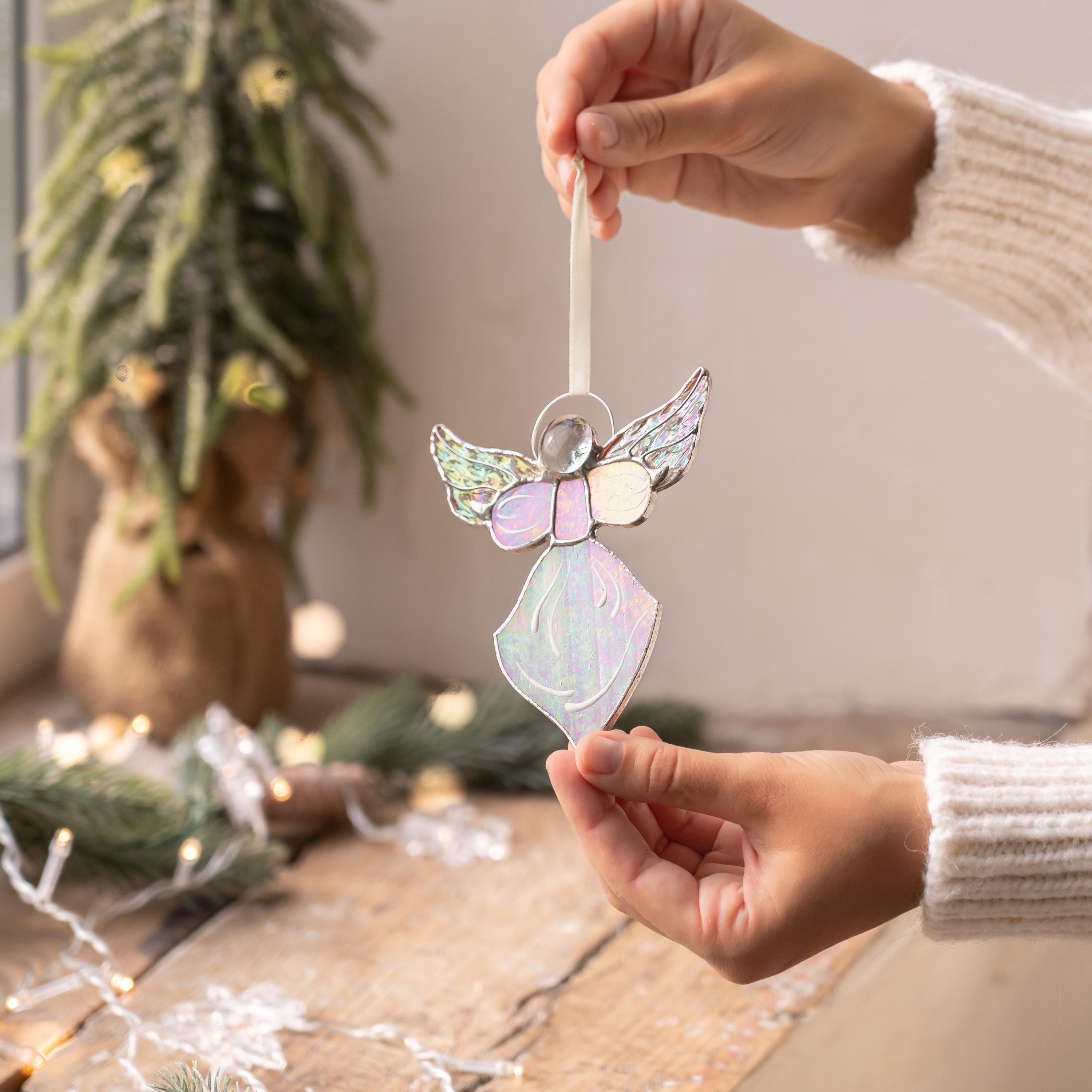 Angel ornament stained glass suncatcher Grandma Christmas gift Angel Christmas ornaments stained glass window hangings Angel gift