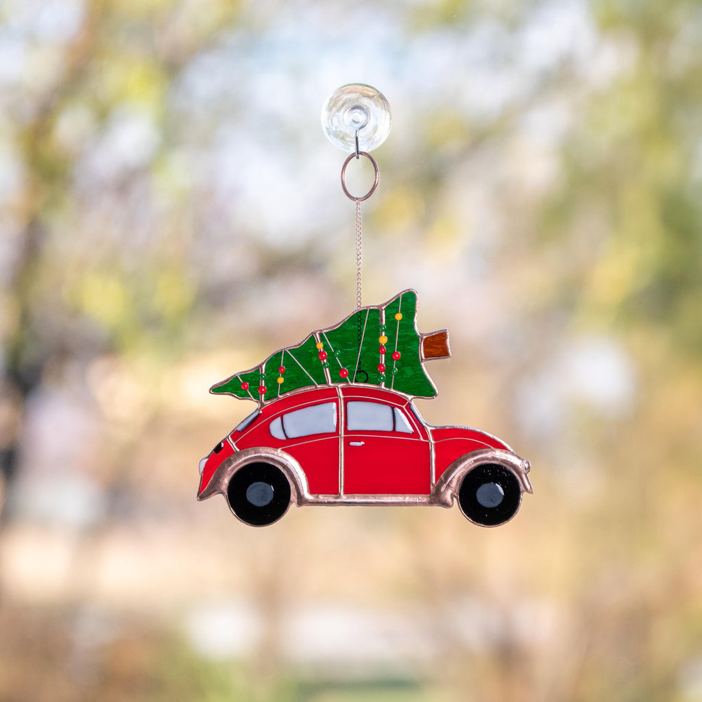 Christmas tree ornaments stained glass window hangings Car art stained glass ornament Holiday hosting decor Car gifts stained glass art