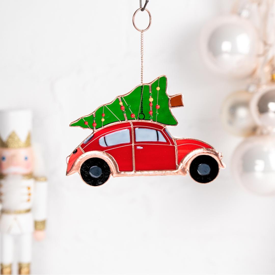 Christmas tree ornaments stained glass window hangings Car art stained glass ornament Holiday hosting decor Car gifts stained glass art