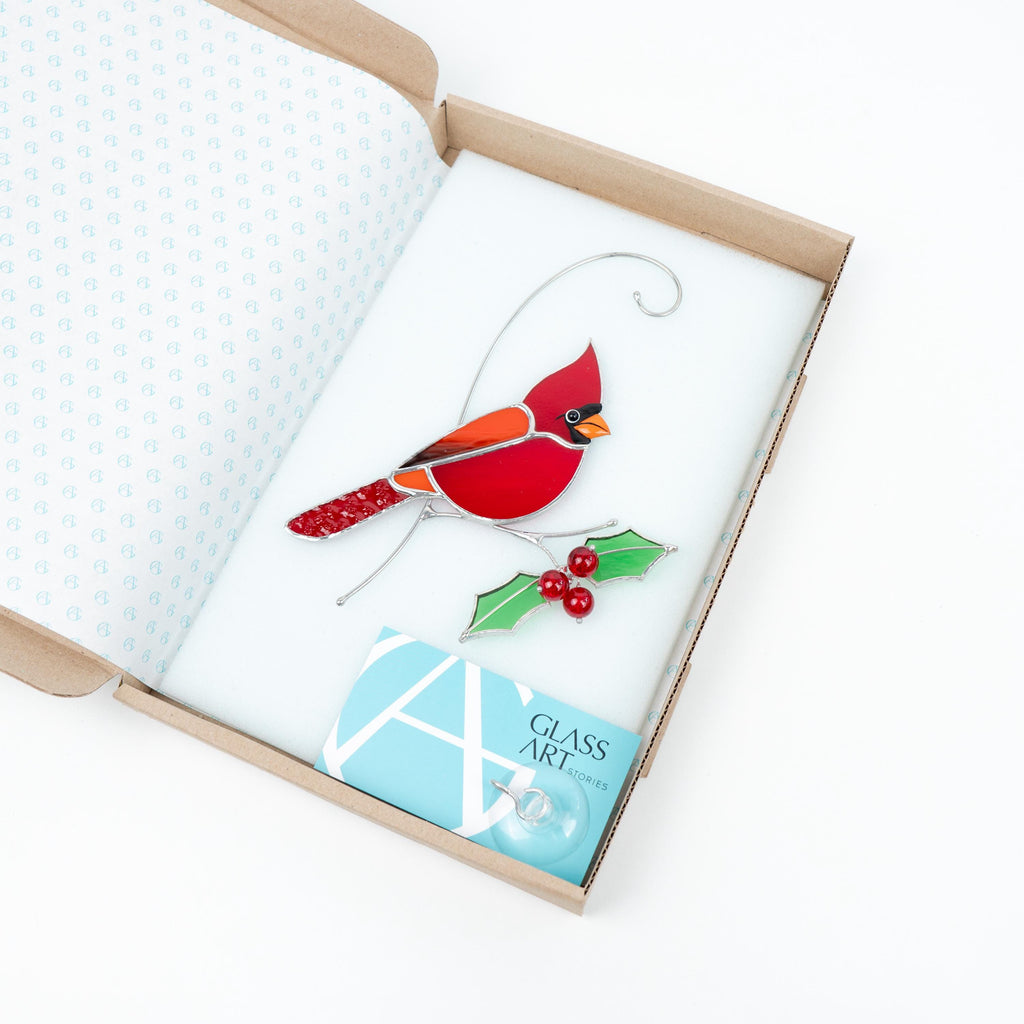 Cardinal stained glass bird Godfather gift Cardinal ornament stained glass suncatcher Bird lover gifts stained glass window hangings