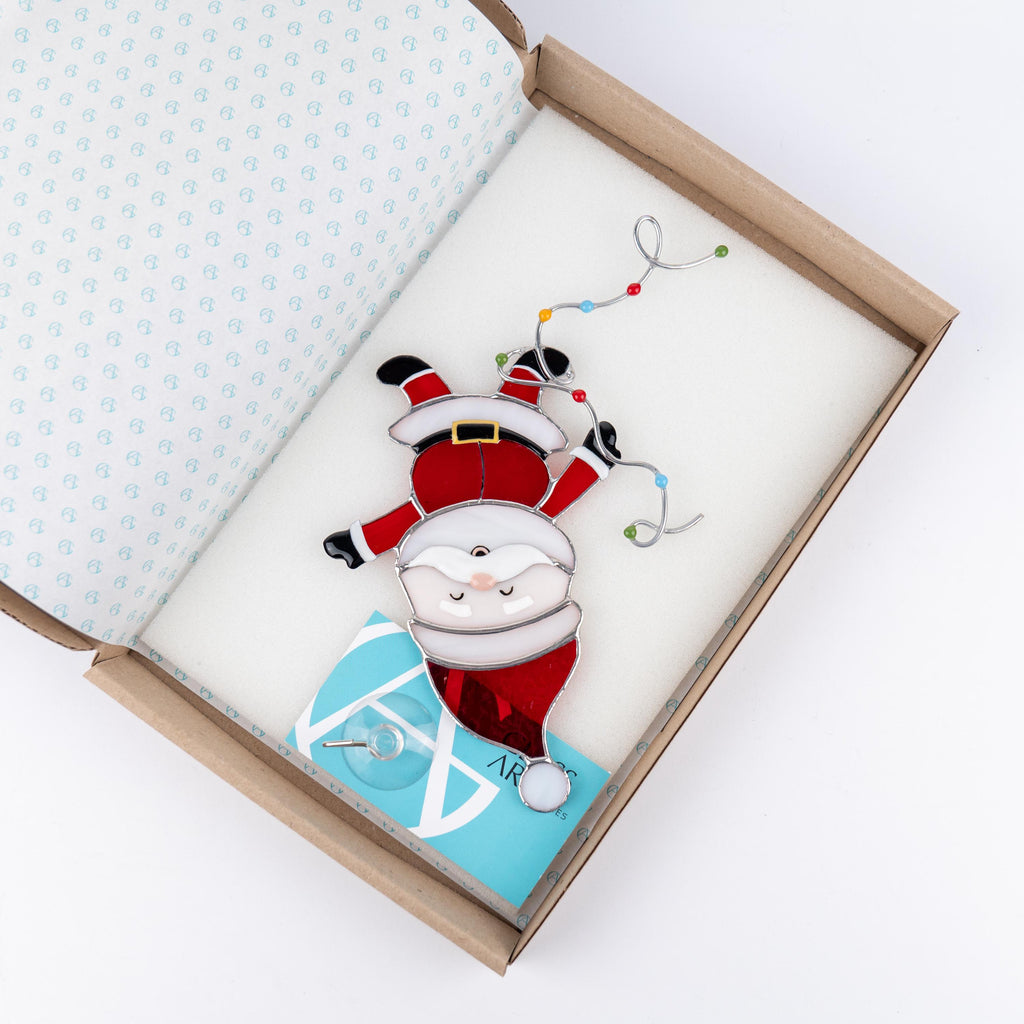 Santa ornament stained glass suncatcher Grandpa gift Secret Santa gifts stained glass window hangings Winter decor Christmas artwork