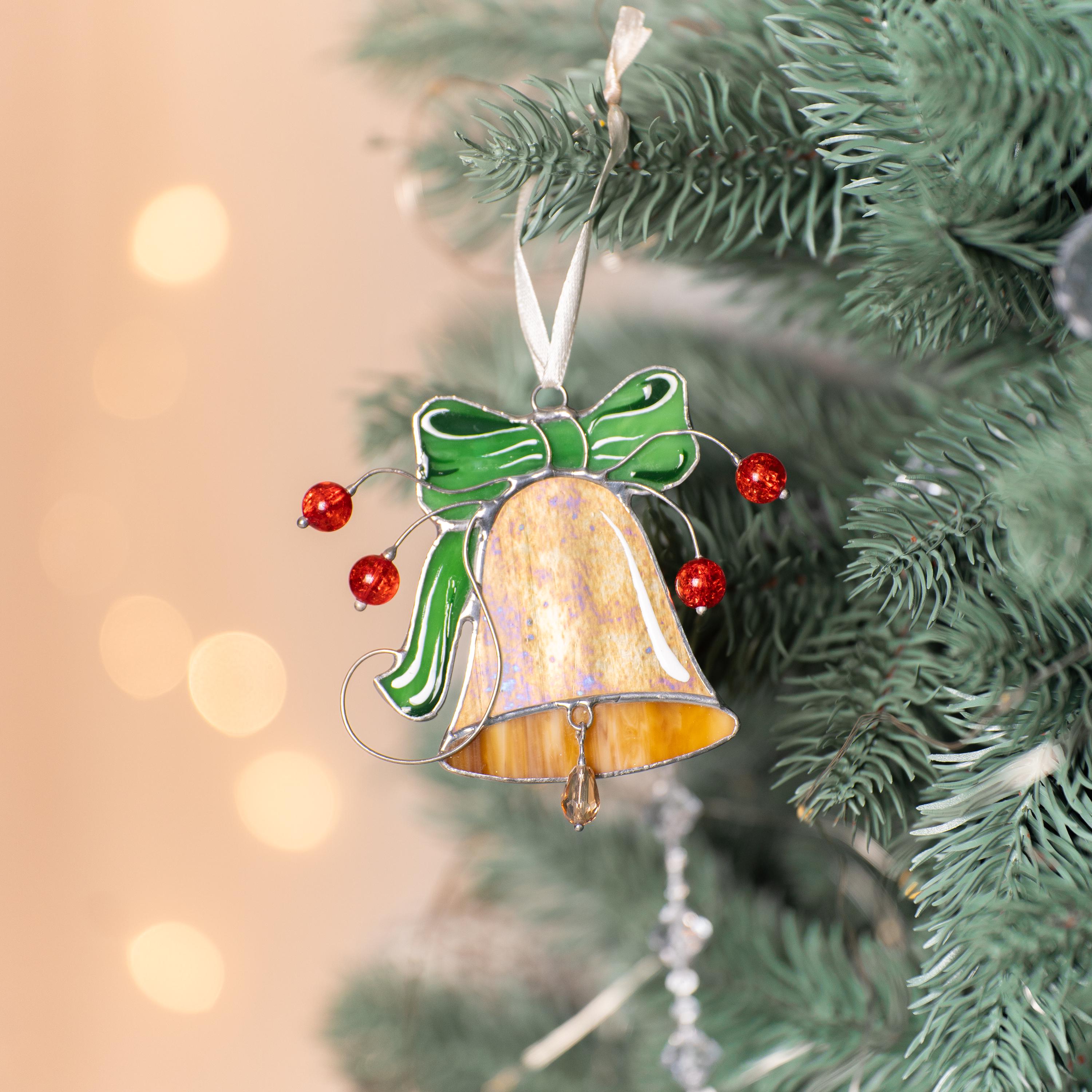 Christmas decoration stained glass suncatcher Bell Winter Decor Gifts for Him Christmas tree ornaments stained glass window hangings