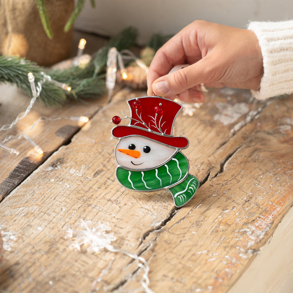 Snowman stained glass sun catcher Christmas Gifts for Mom Snowmen stained glass window hangings Unique Christmas ornaments Goddaughter gift