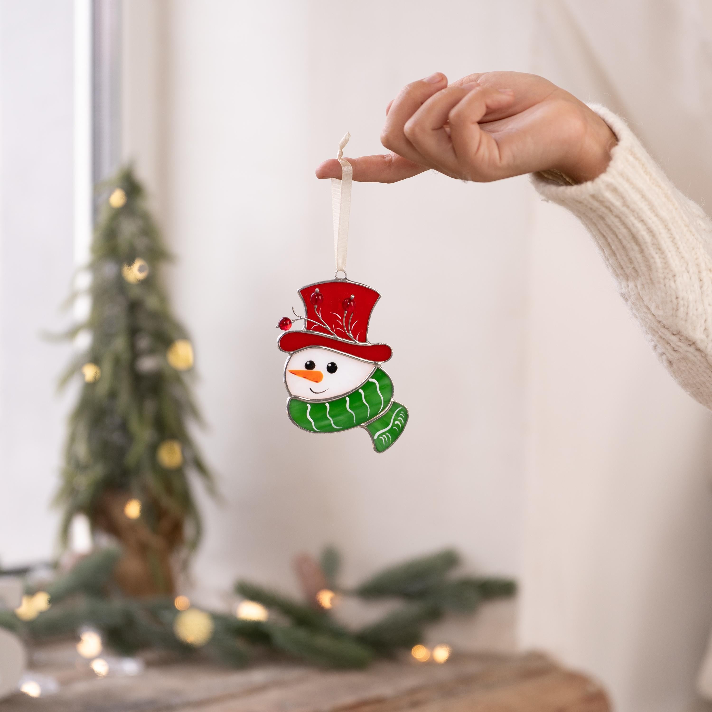 Snowman stained glass sun catcher Christmas Gifts for Mom Snowmen stained glass window hangings Unique Christmas ornaments Goddaughter gift