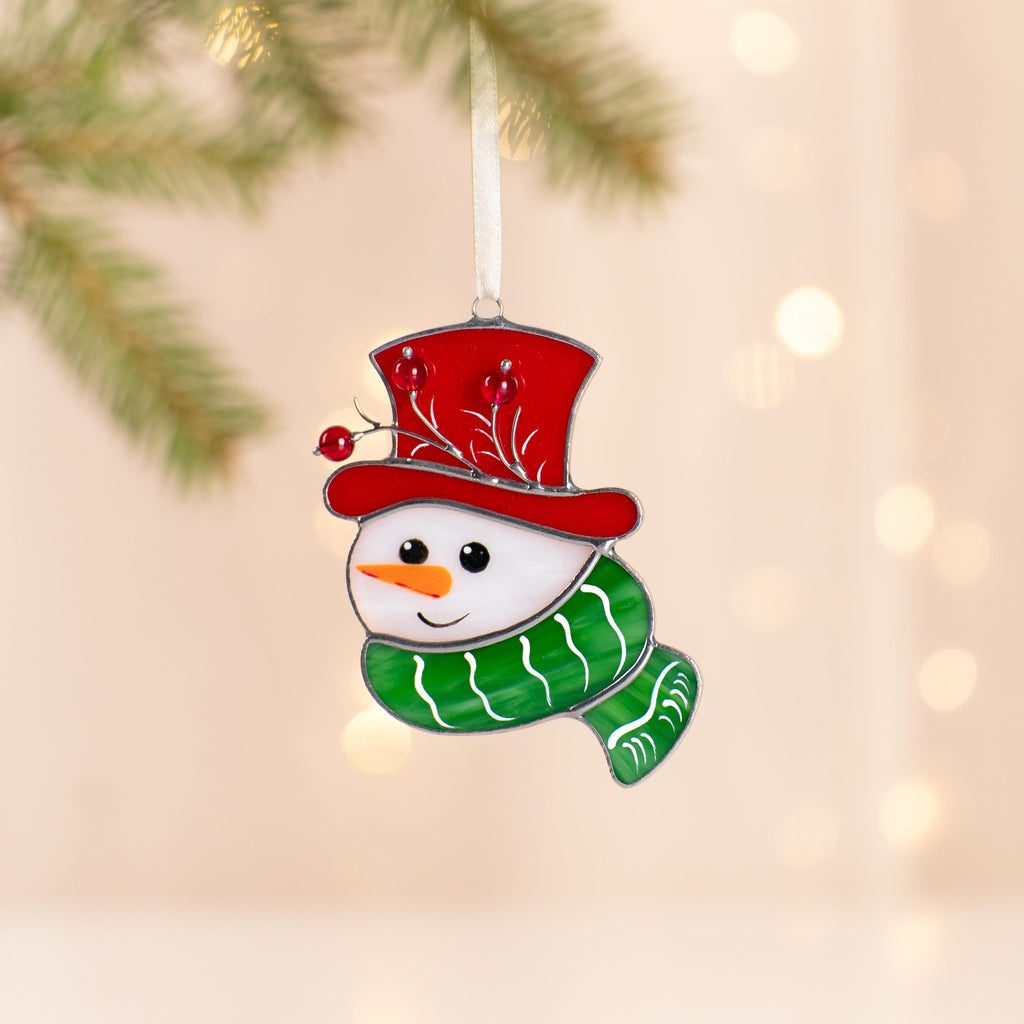 Snowman stained glass sun catcher Christmas Gifts for Mom Snowmen stained glass window hangings Unique Christmas ornaments Goddaughter gift