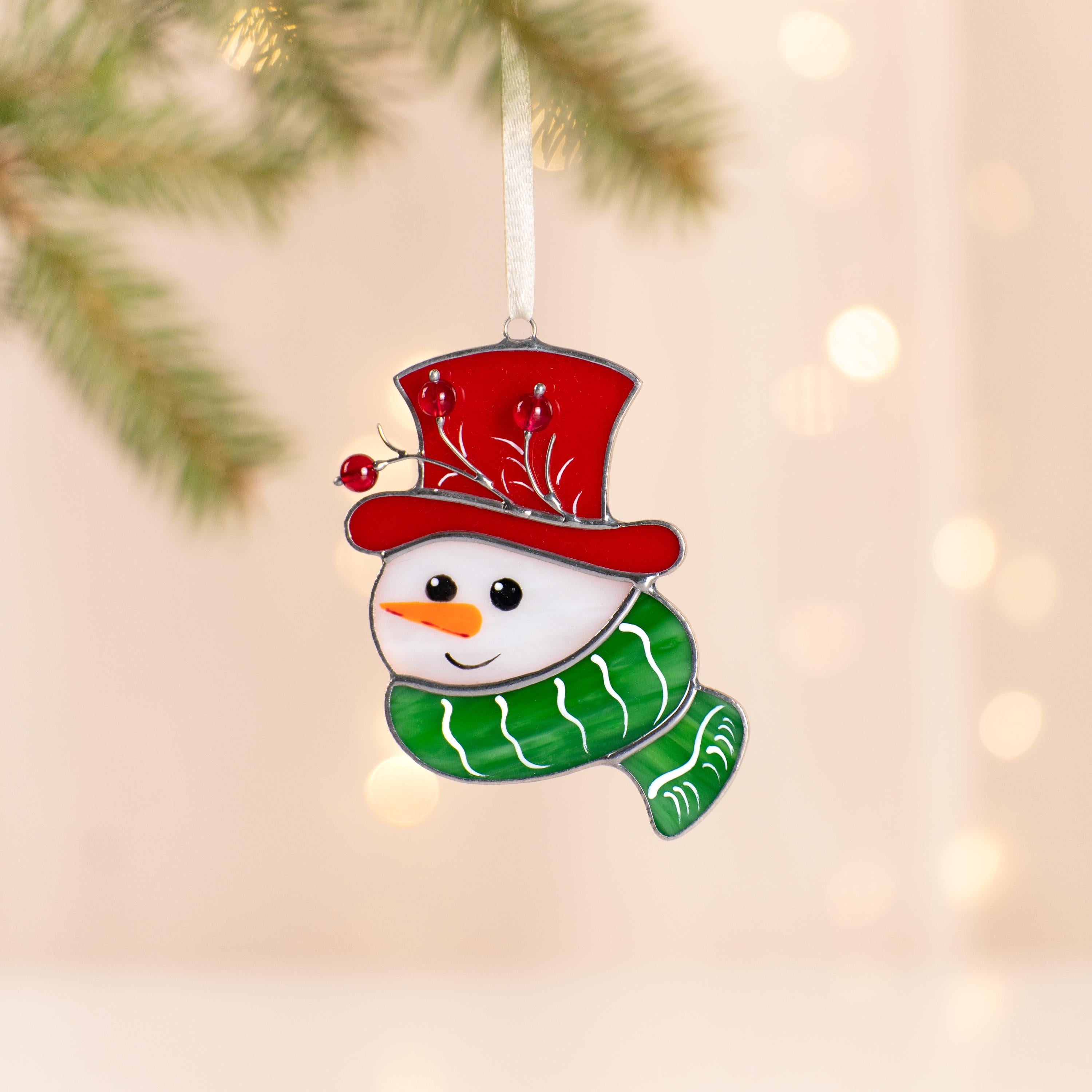 Snowman stained glass sun catcher Christmas Gifts for Mom Snowmen stained glass window hangings Unique Christmas ornaments Goddaughter gift
