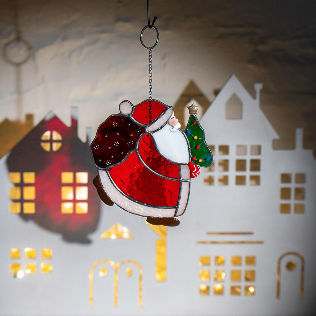 Stained glass Christmas ornaments Christmas tree stained glass window hangings Christmas dad gift Santa ornament stained glass suncatcher