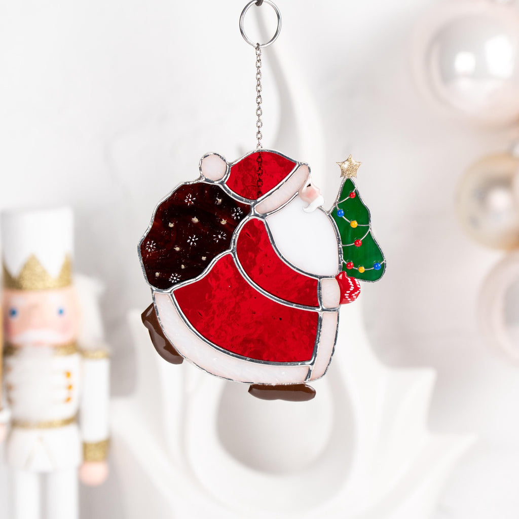 Stained glass Christmas ornaments Christmas tree stained glass window hangings Christmas dad gift Santa ornament stained glass suncatcher