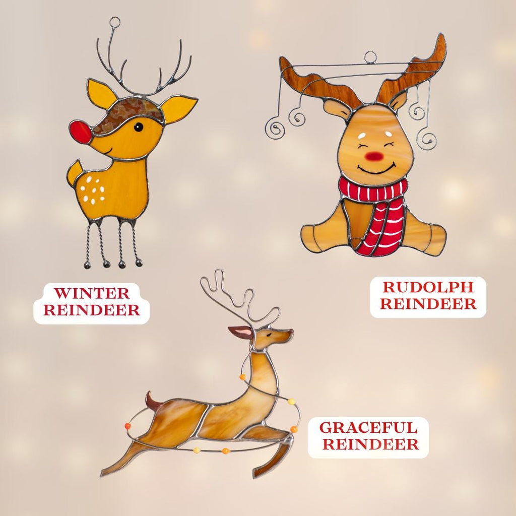 Reindeer stained glass suncatcher Christmas present Unique Christmas ornaments stained glass window hangings Handmade Christmas gift