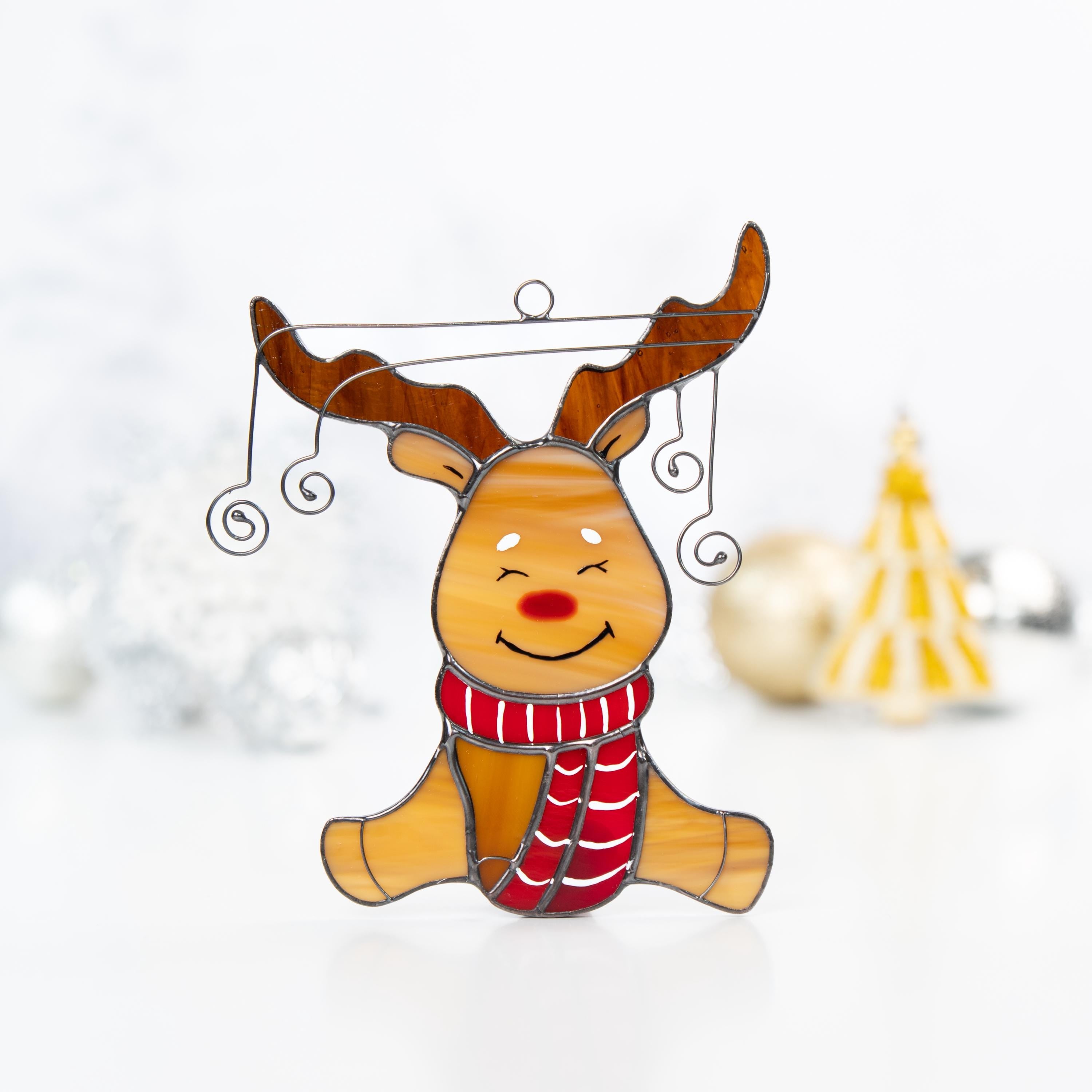 Reindeer stained glass suncatcher Christmas present Unique Christmas ornaments stained glass window hangings Handmade Christmas gift