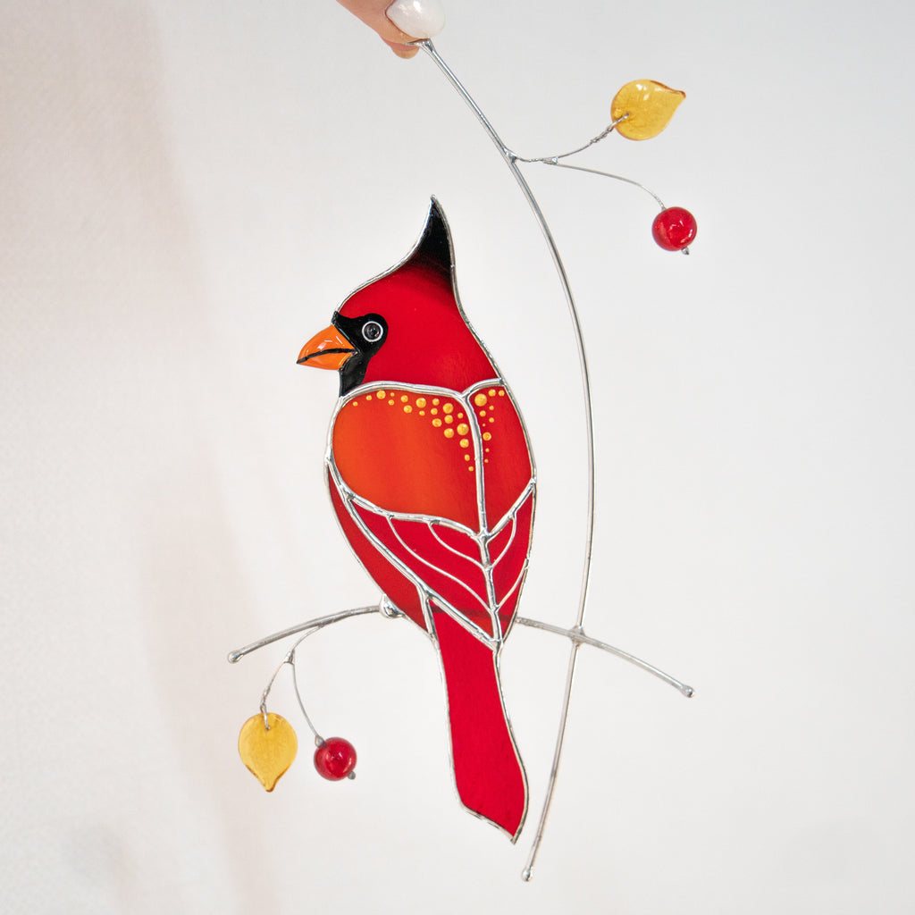 Cardinal stained glass memorial suncatcher Godfather gift Cardinal gifts stained glass window hangings Outdoor garden art